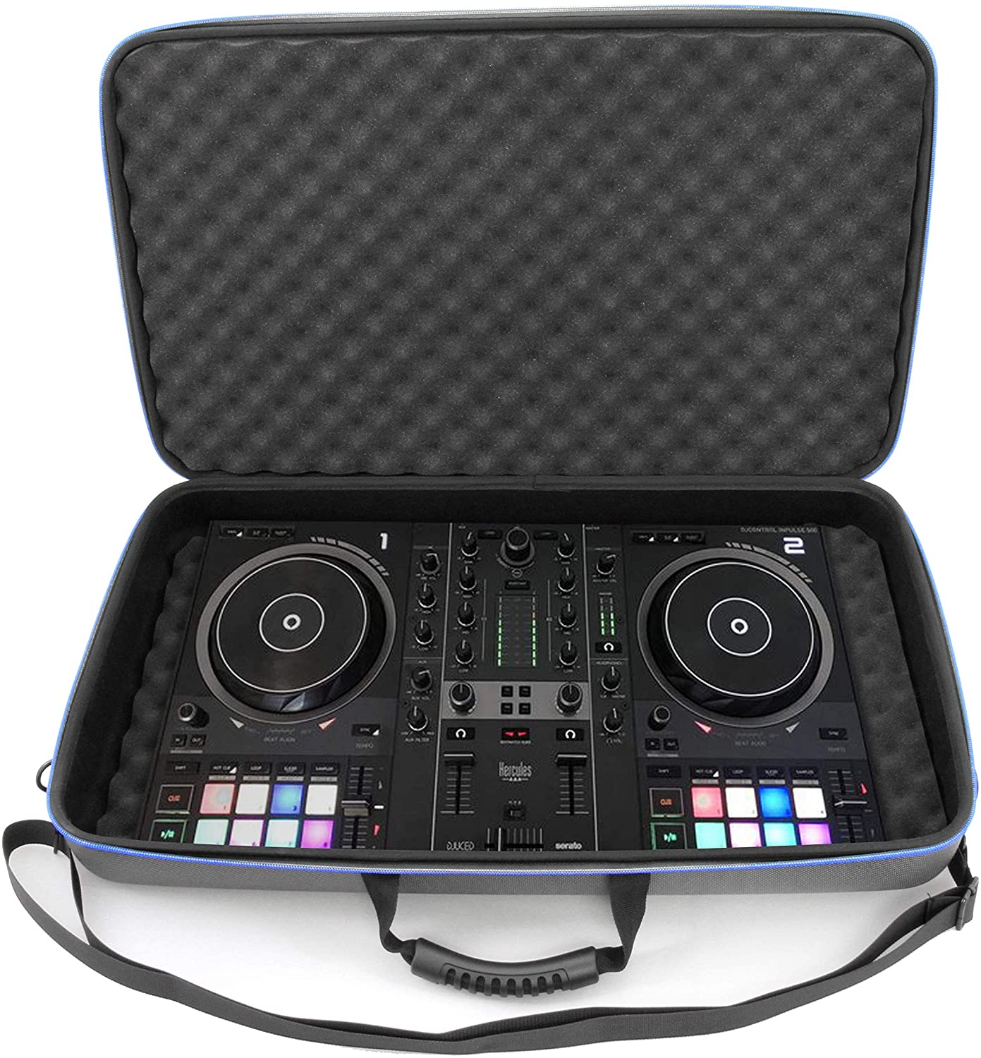 CASEMATIX DJ Controller Travel Case - Hard Shell Mixer Carrying Case Compatible with Hercules Inpulse 500, with Shoulder Strap & Impact Absorbing Foam - Perfect for DJ Gigs, Travel & Equipment Protection