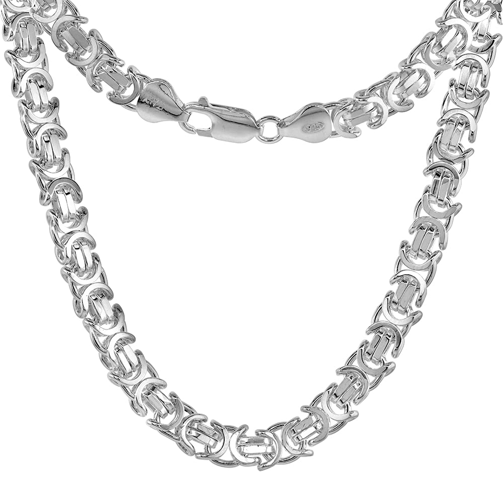 Sterling Silver 9mm Flat Byzantine Chain Necklace & Bracelet Set - Medium Heavy Weight, 7-26 Inch Adjustable Length - Perfect for Gifts, Layering & Everyday Jewelry