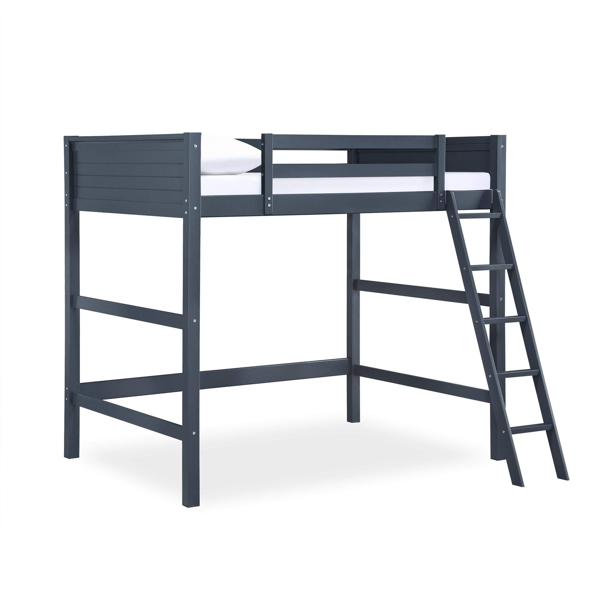 DHP Denver Full Size Loft Bed with Desk & Play Area - Blue Kids Bunk Bed with Safety Guardrails | Space-Saving Study & Sleep Solution for Small Rooms