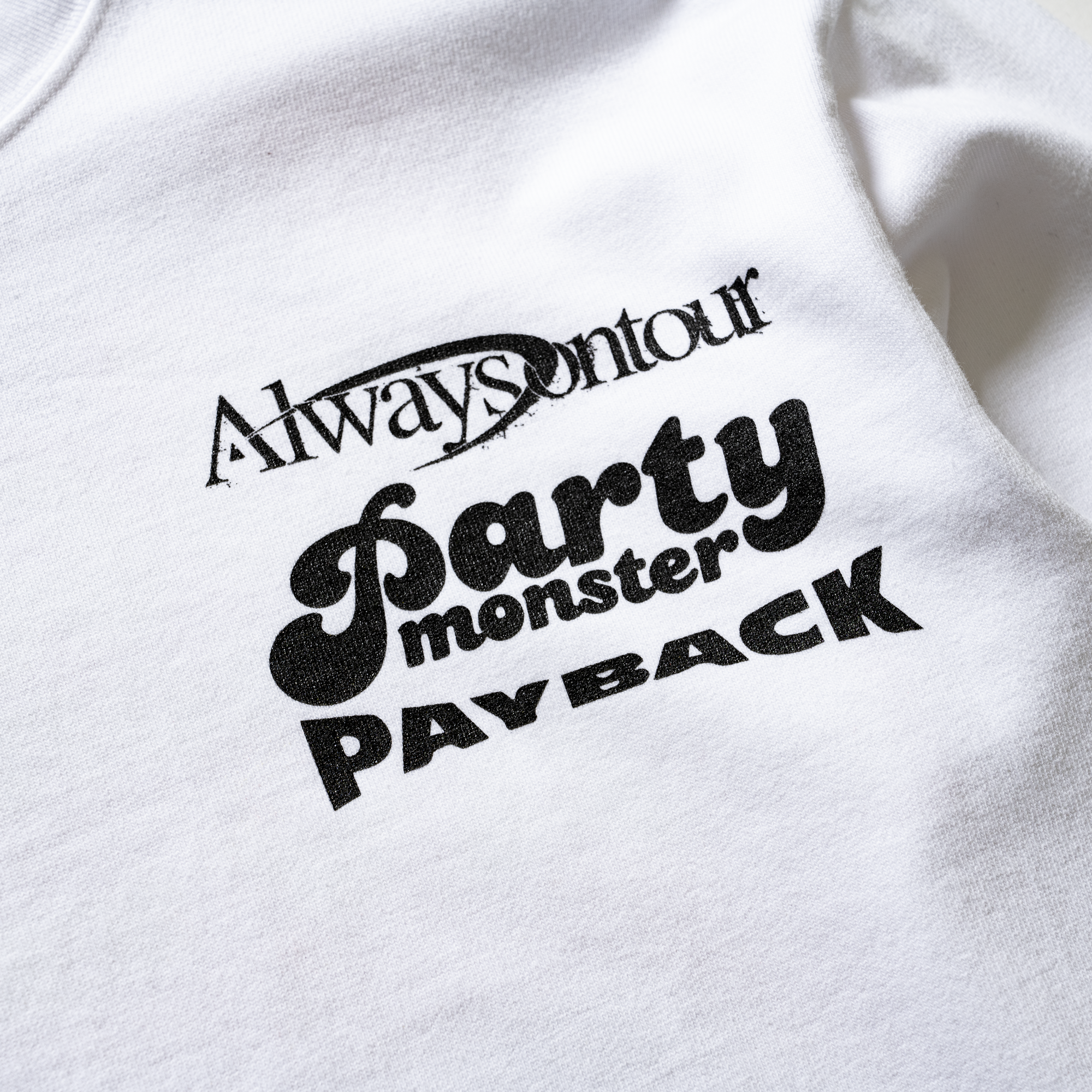 Always On Tour Party Monster Long Sleeve T-Shirt - White | Trendy Graphic Tee for Concerts, Festivals & Nightlife