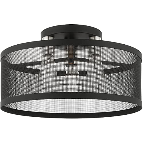 Livex Lighting 3-Light Black Semi Flush Mount Ceiling Fixture - Modern Hallway, Bedroom or Entryway Lighting Solution