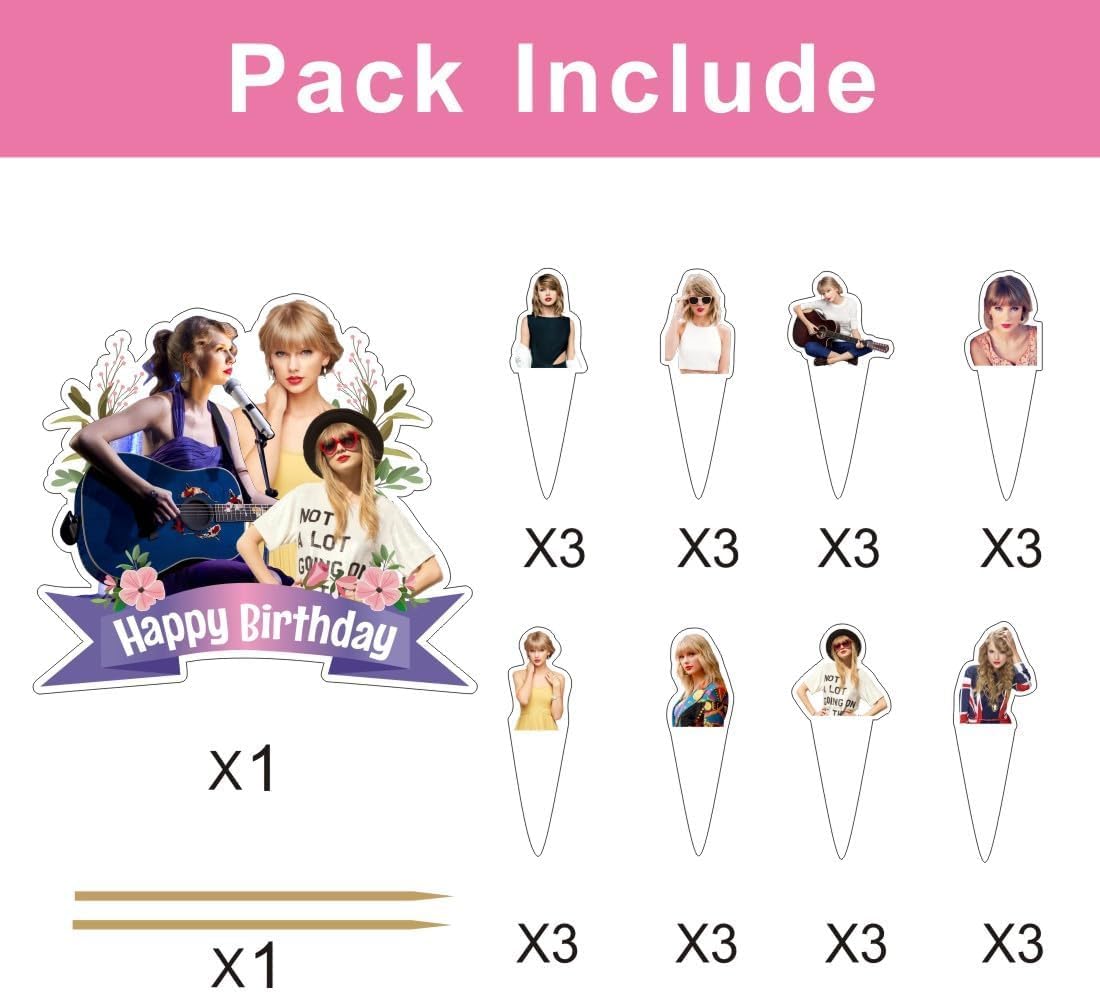 25 Pcs Taylor Swift Cake Toppers - Edible Birthday Cake Decorations, Cupcake Toppers for Taylor Themed Party Supplies (Perfect for Birthday Cakes, Cupcakes, Bridal Showers & Themed Parties)