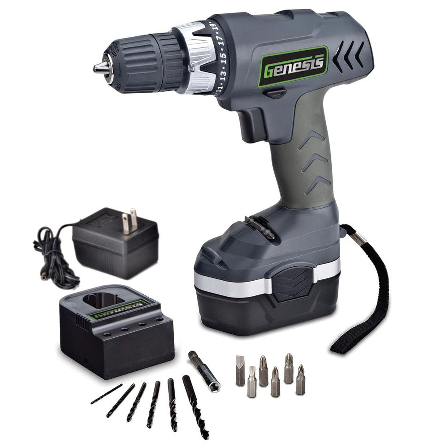 Genesis GCD18CP 18V Cordless Drill Driver Kit - Powerful Lithium-Ion Battery, 1/2