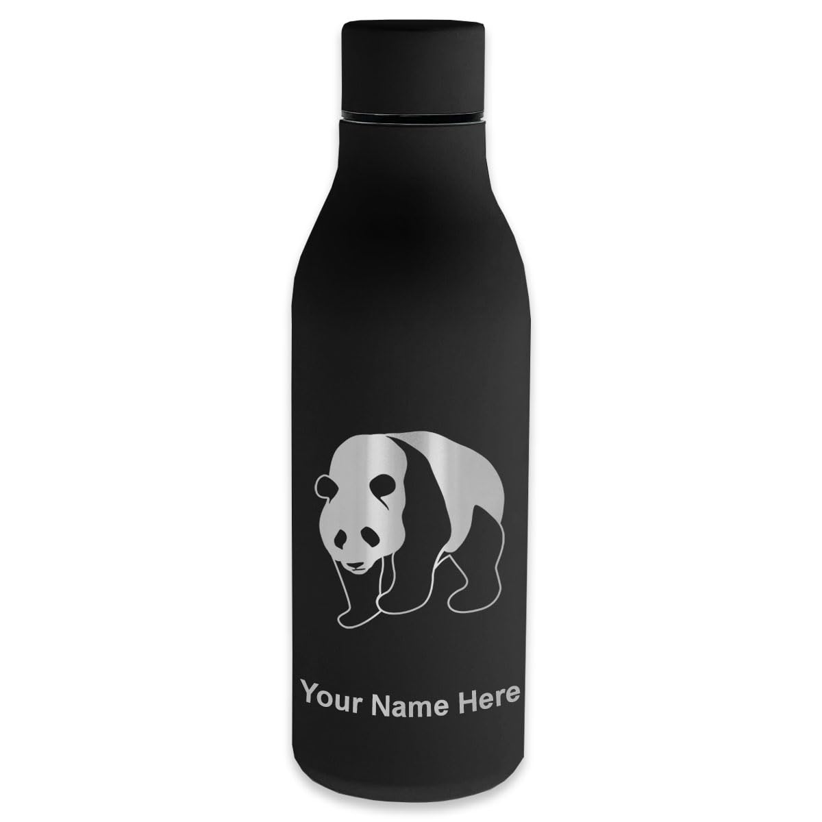 LaserGram Double Wall Insulated Stainless Steel Water Bottle with Personalized Engraving - Cute Panda Bear Design for Gym, Hiking & Outdoor Activities
