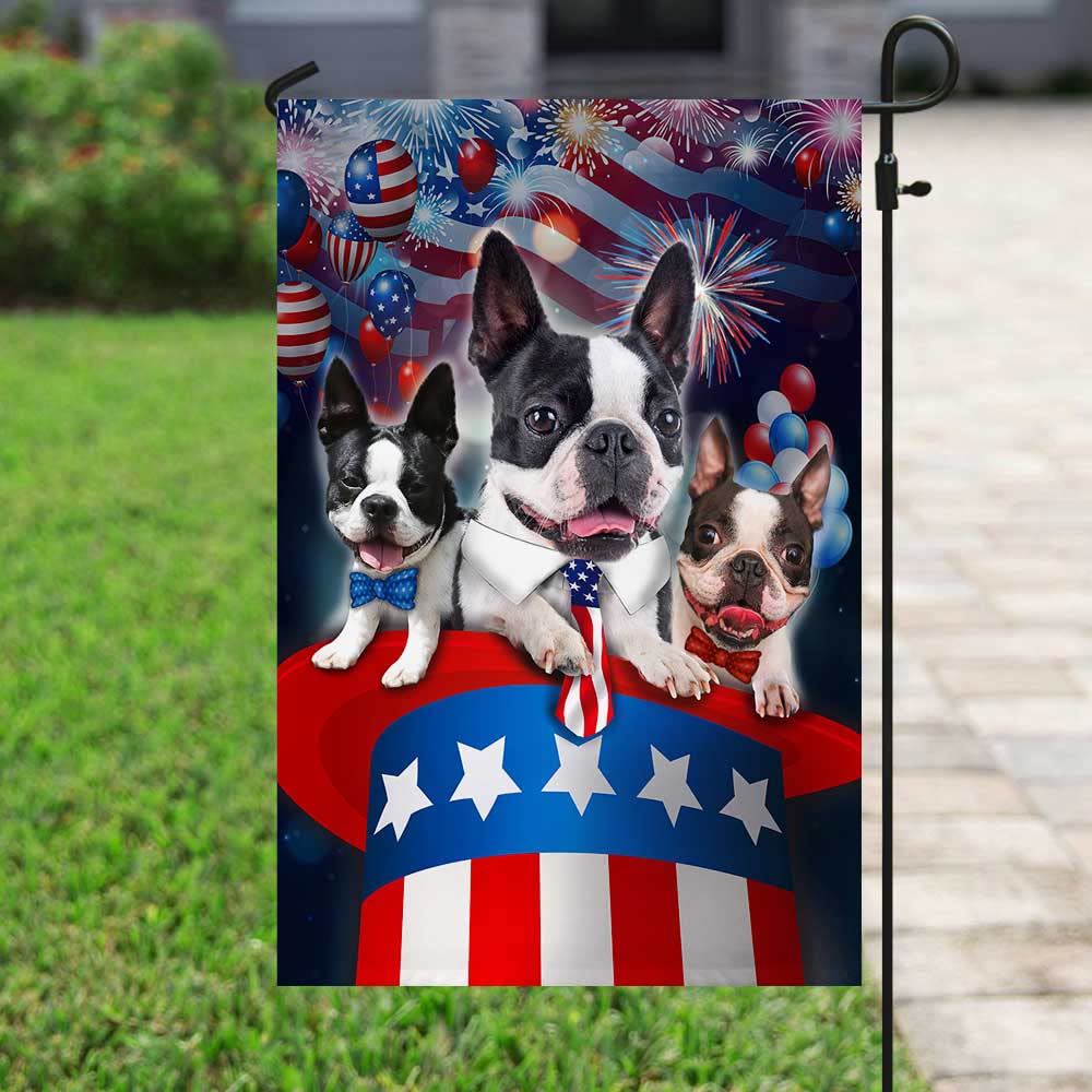 American Flag with Boston Terrier Design - Patriotic Dog Hat & Outdoor Yard Decoration for Home, Garden, and 4th of July Celebrations
