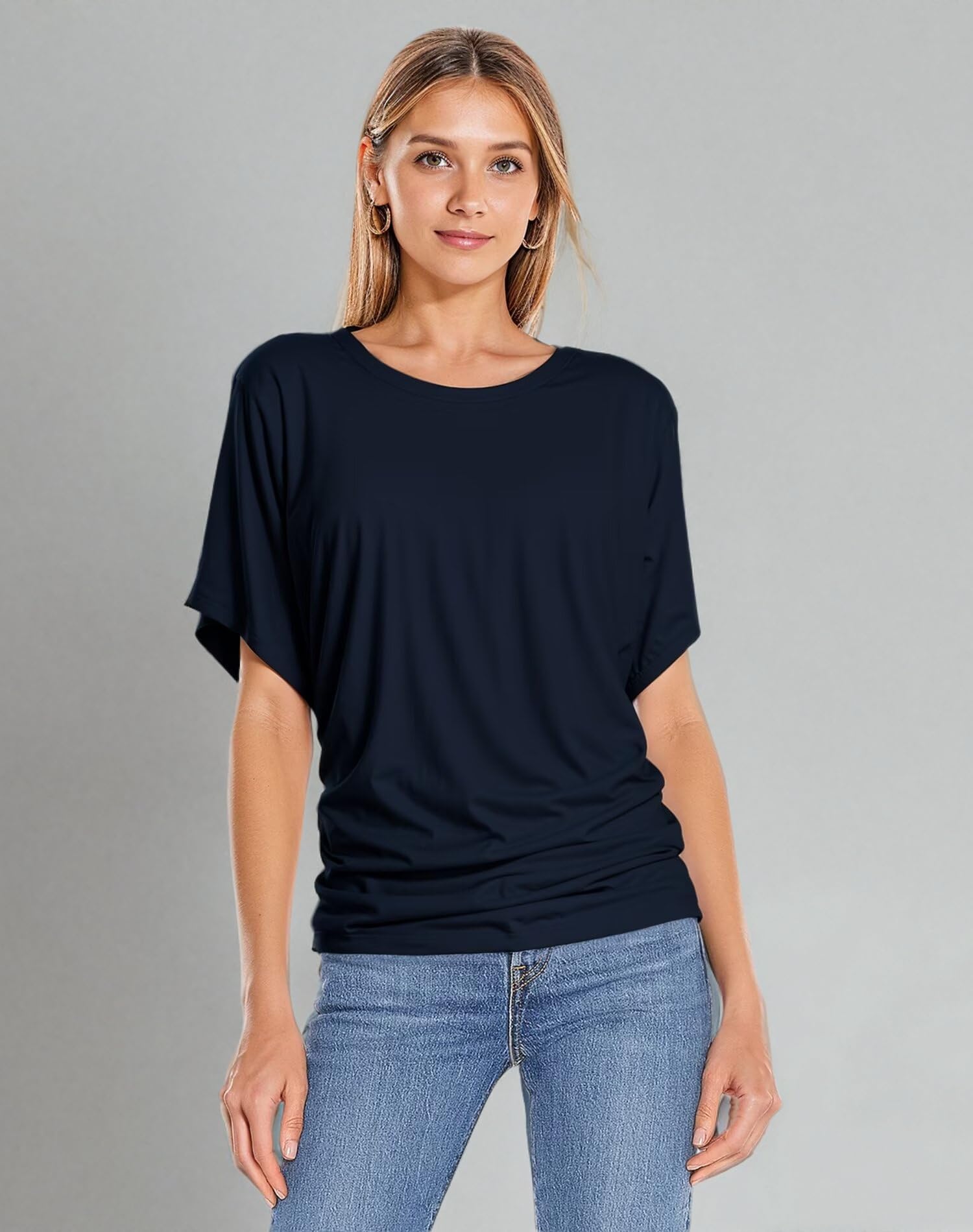 Hybrid & Company Women's Super Comfy Boat Neck Dolman Top Shirt - Soft Casual Blouse for Everyday Wear, Work & Weekend Outfits