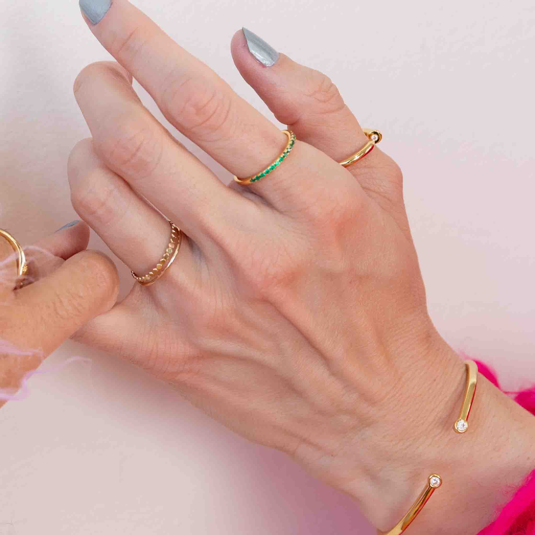 Half Eternity Ring - Dainty Stackable Wedding Band for Women, 14K Gold or Sterling Silver, Perfect for Anniversary Gifts & Bridal Jewelry - Ideal for Everyday Wear, Date Nights & Special Occasions