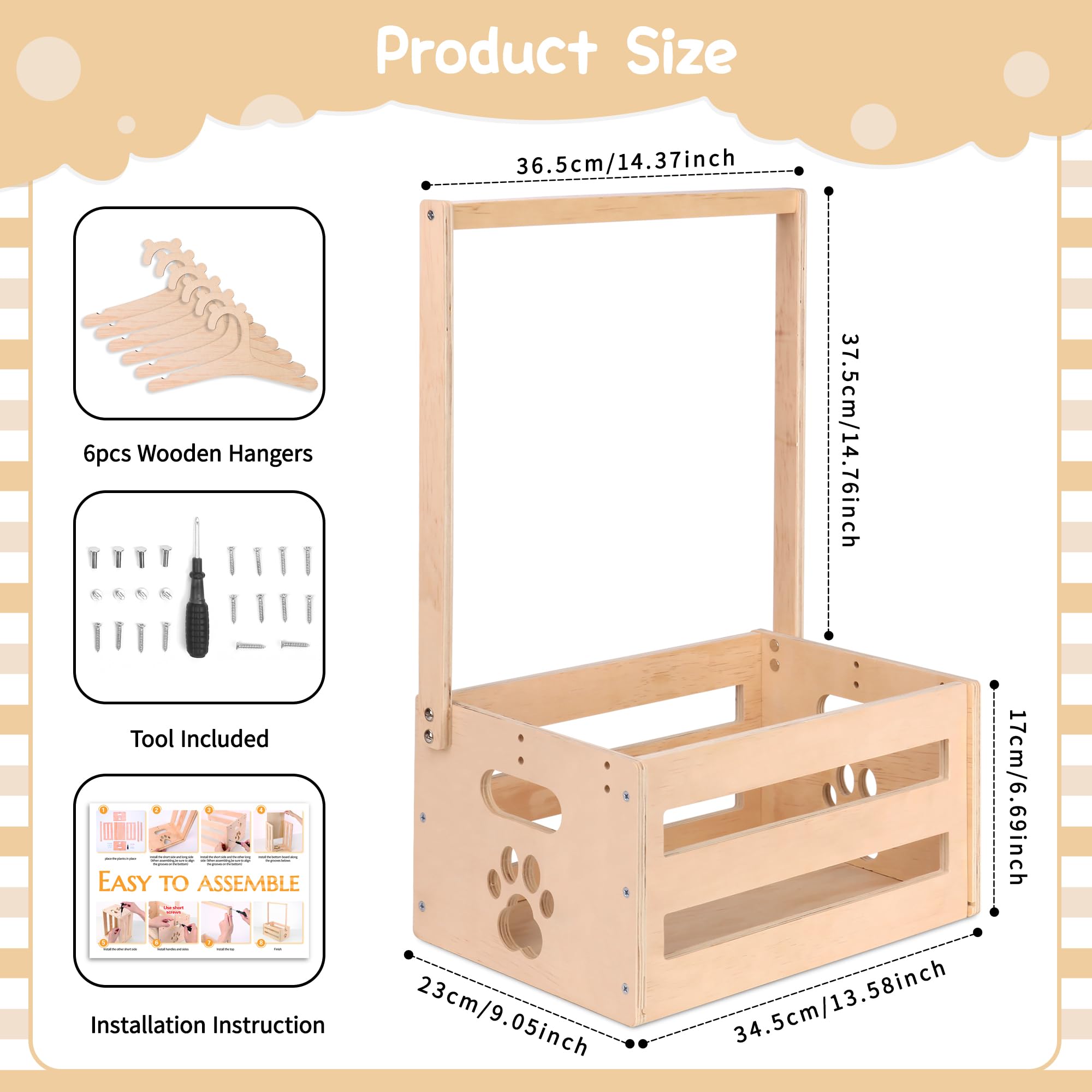 Wooden Baby Shower Gift Crate - Personalized Baby Storage Basket with Handle & 6 Teddy Bear Hangers - Perfect Baby Welcome Gift for New Parents & Pregnancy Announcements - Nursery Organization & Baby Closet Storage Solution