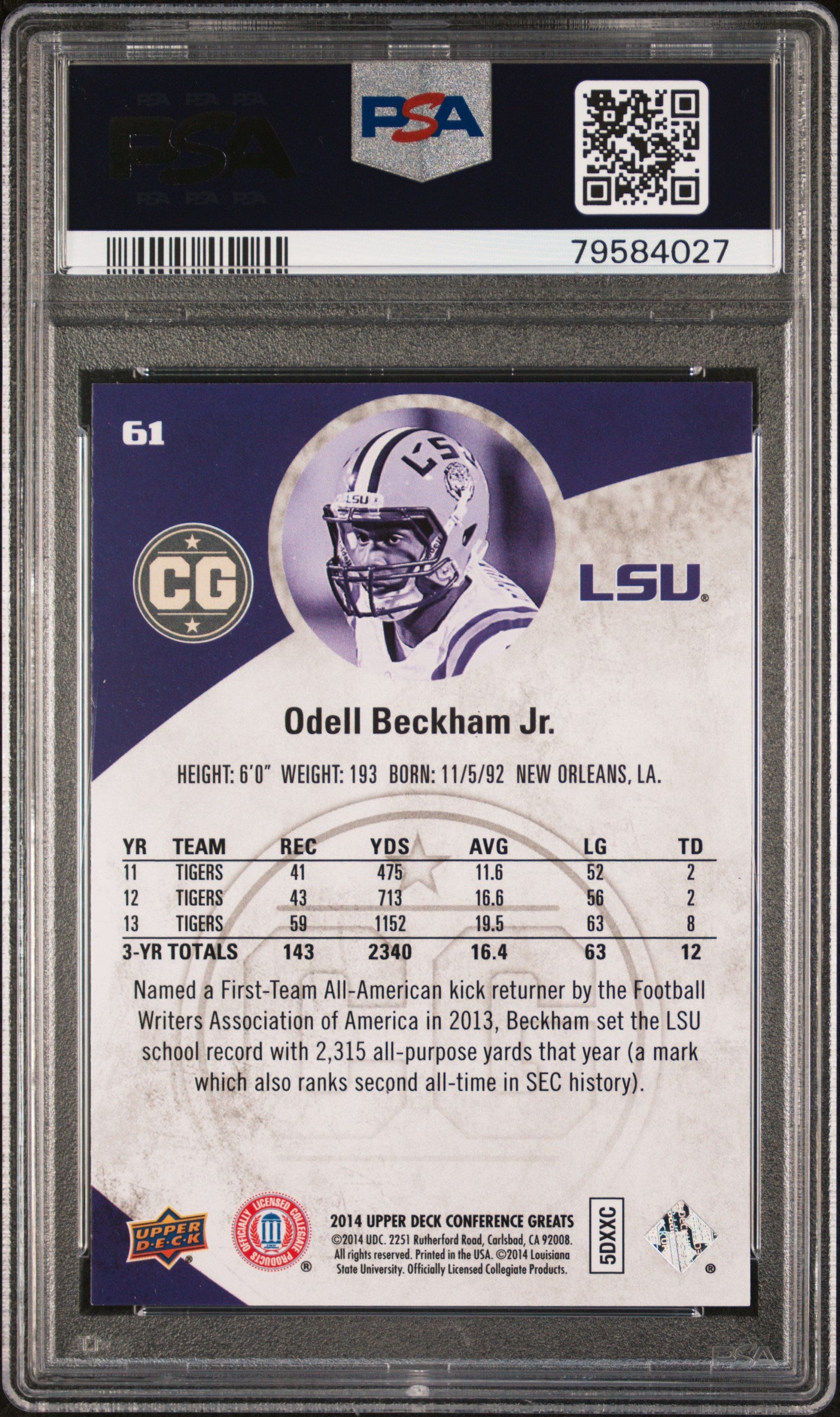 2014 Upper Deck Conference Greats Odell Beckham Jr. #61 PSA 10 Rookie Card - Football Collectible for Fans & Investors