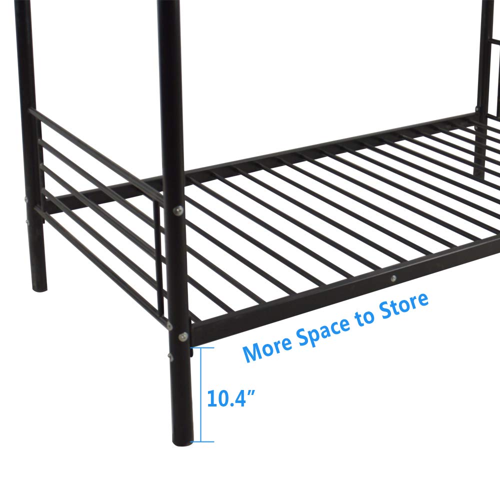 Sturdy Metal Bunk Bed with Ladder - Twin Size Kids Bunk Bed in Black | Space-Saving Iron Bed Frame for Children's Bedroom, Dorm Room or Guest Room