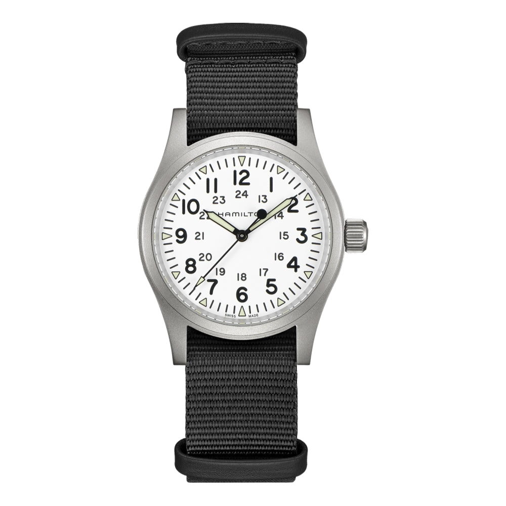 Khaki Field Mechanical 38mm Watch - White Dial with Textile Strap for Men | Military Style Analog Wristwatch | Perfect for Outdoor Adventures, Casual Wear & Everyday Use