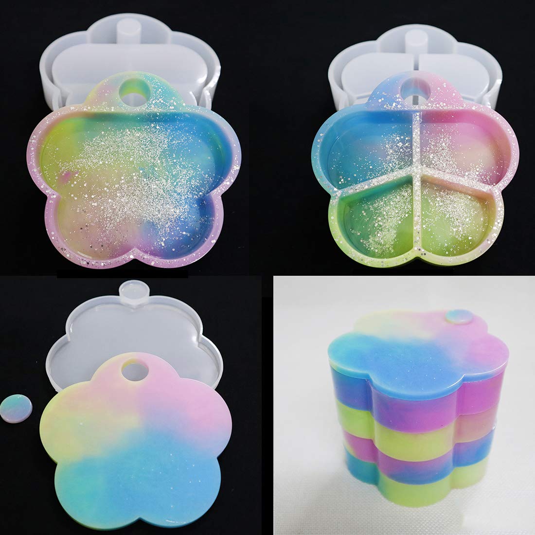 FineInno Rotating Resin Box Molds - Flower Shaped Silicone Jewelry Box Molds for DIY Crafting, Multi-Tiered Storage Organizer & Tower Molds for Jewelry Trays - Perfect for Resin Art, Jewelry Making & Home Organization
