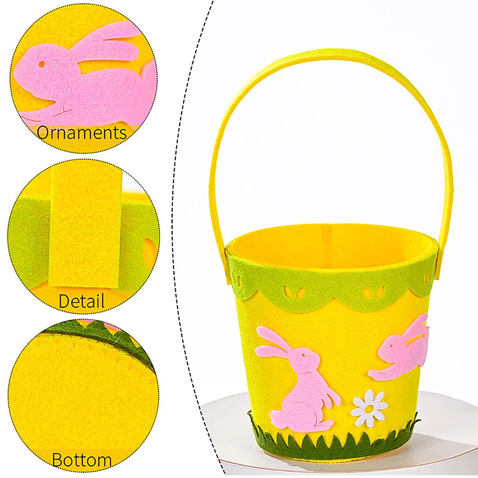 Keebgyy 3-Piece Felt Easter Egg Basket Set - Cute Easter Bucket Bags for Kids to Carry Eggs & Candies - Festive Party Decorations for Easter Celebrations, Egg Hunts, and Spring Home Decor