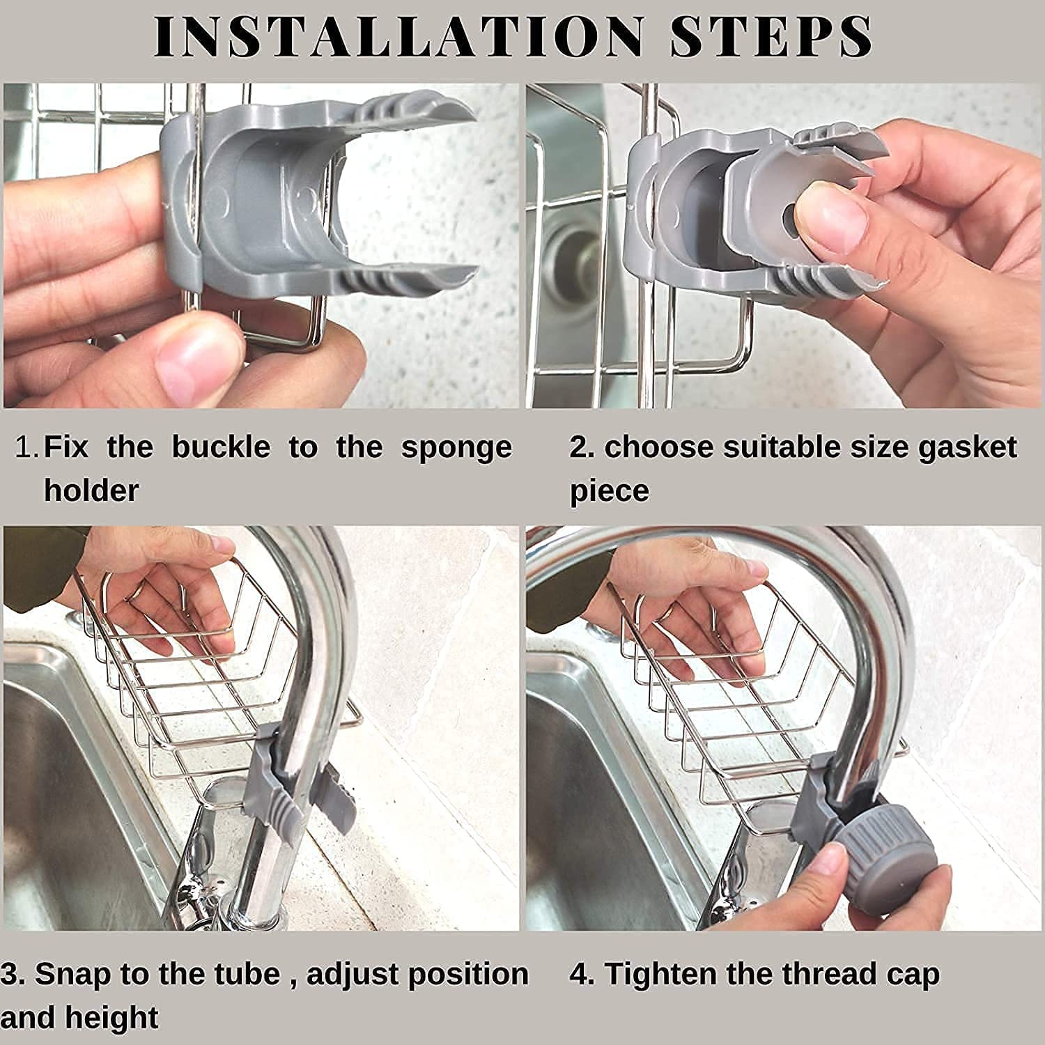 Adjustable Kitchen Sink Faucet Organizer Rack - Soap Holder & Sponge Caddy for Bathroom or Kitchen - Durable Stainless Steel (Silver, Pack of 1) - Perfect for Organizing Scrubbers, Sponges & Soap by Sink or Bathtub