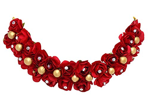 Red Gajra with Golden Beads