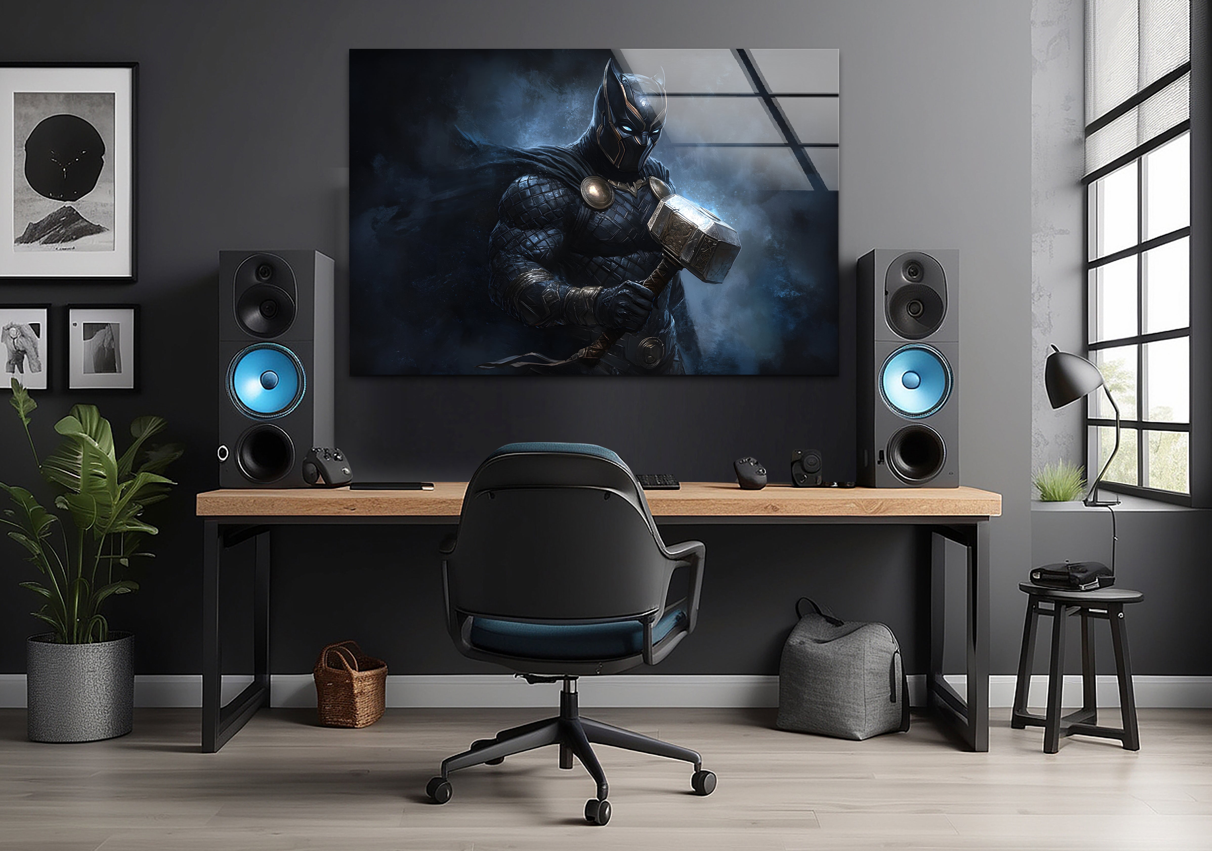 Marvel Black Panther Thor's Hammer Glass Wall Art - Superhero Home Decor for Living Room, Bedroom & Office