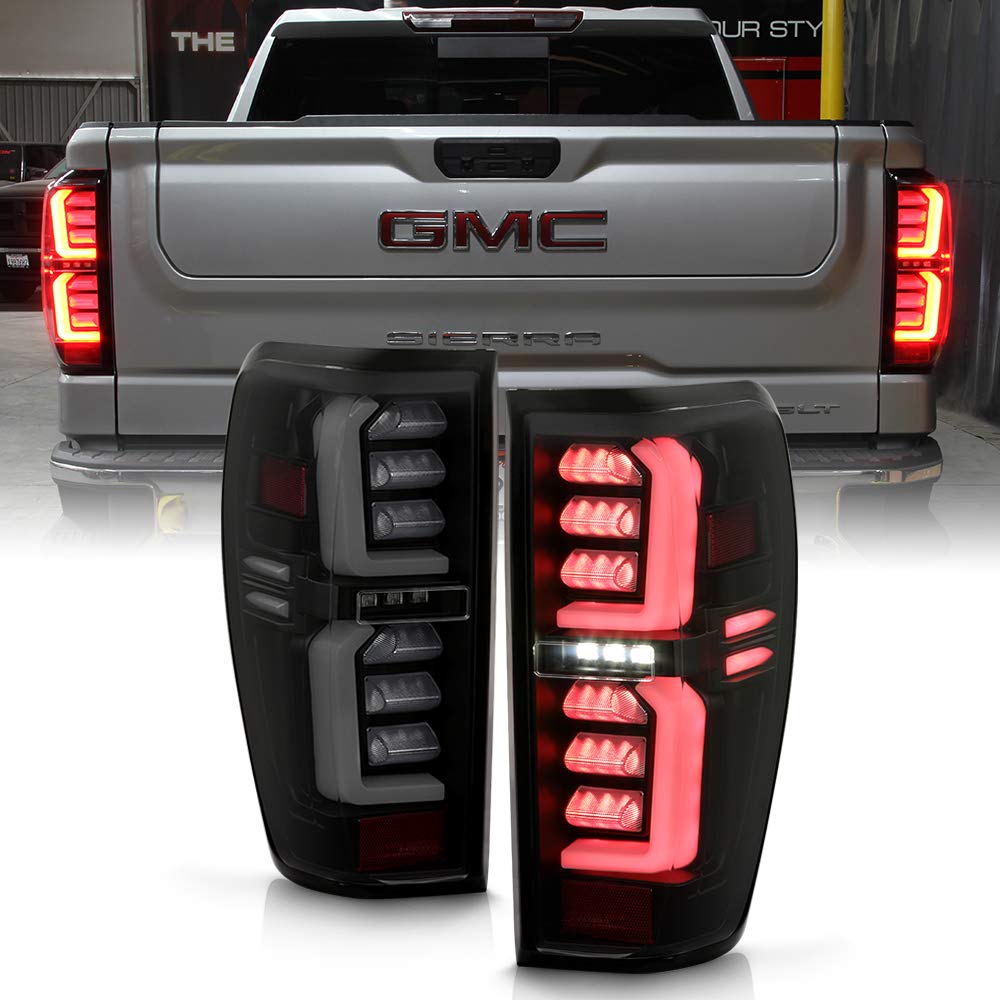 ACANII Smoked Black LED Tube Tail Lights for 2019-2023 GMC Sierra 1500/2500HD/3500HD - Left & Right Pair - Enhanced Visibility & Style for Night Driving & Off-Road Adventures