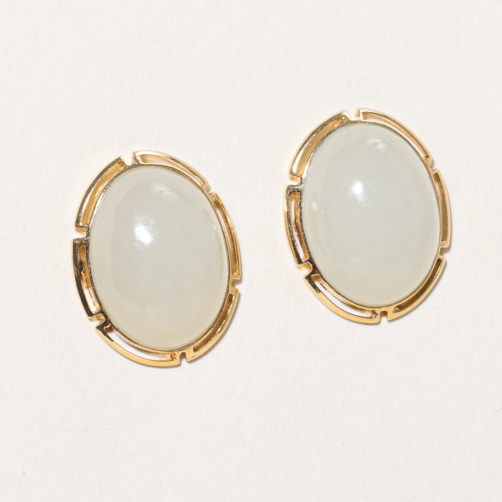 11.00ctw Oval Cabochon White Jade Stud Earrings for Women - Elegant Minimalist Jewelry for Everyday Wear, Weddings & Special Occasions