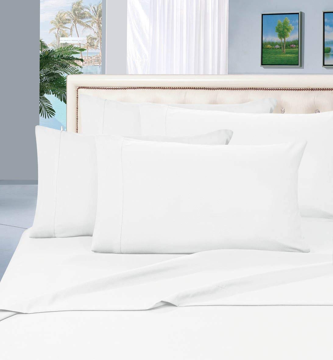 4PCs Twin 14'' Deep Pocket 100% Cotton Bed Sheet Set - Soft Sateen Weave Luxury Bedding, Breathable & Wrinkle Resistant (White) - Perfect for Guest Rooms, Dorms & Cozy Bedrooms