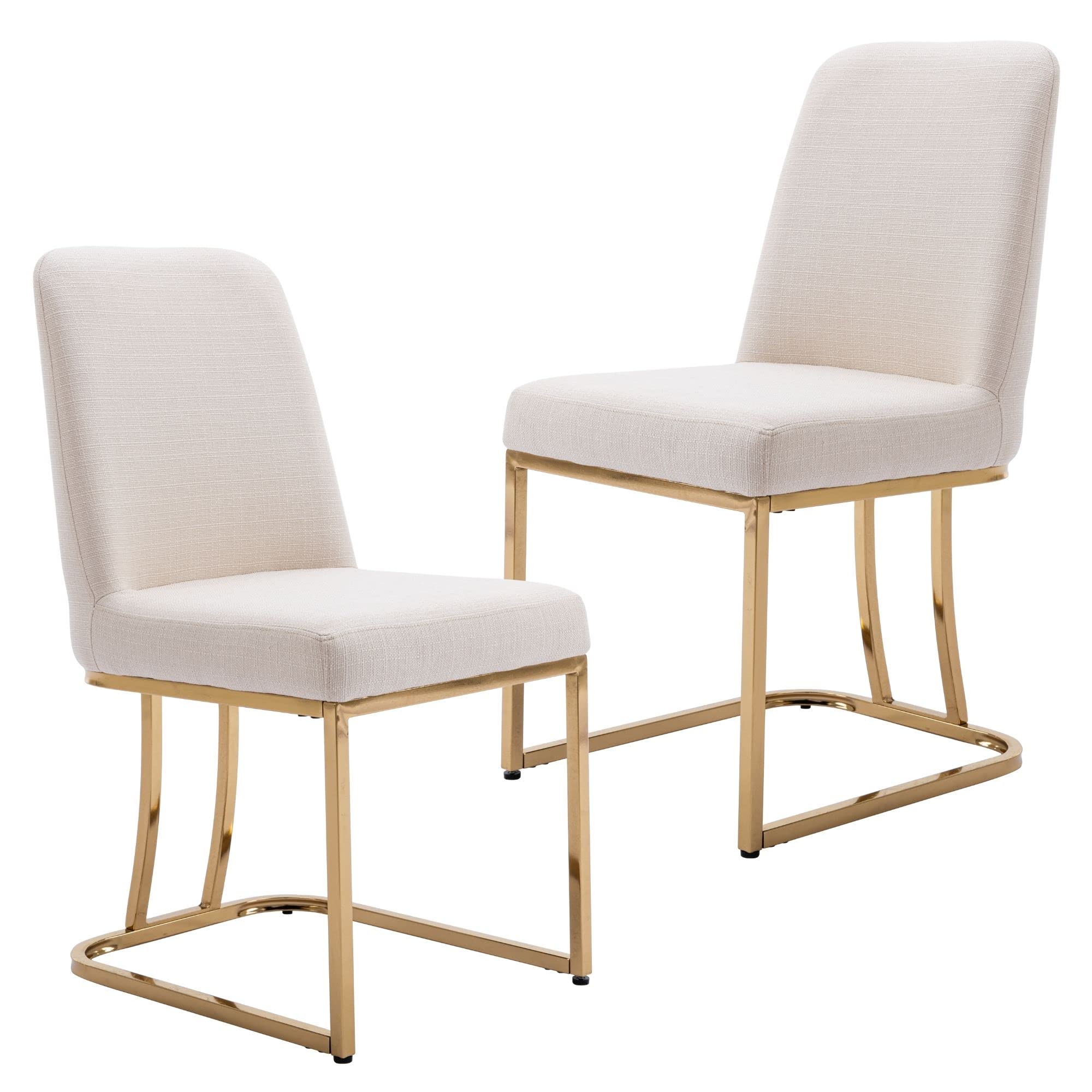 2 Piece Modern Linen Dining Chair Set - High Back Upholstered Armless Side Chairs for Dining Room & Living Room - Cream Fabric Seating - Perfect for Small Spaces, Breakfast Nooks & Contemporary Home Decor