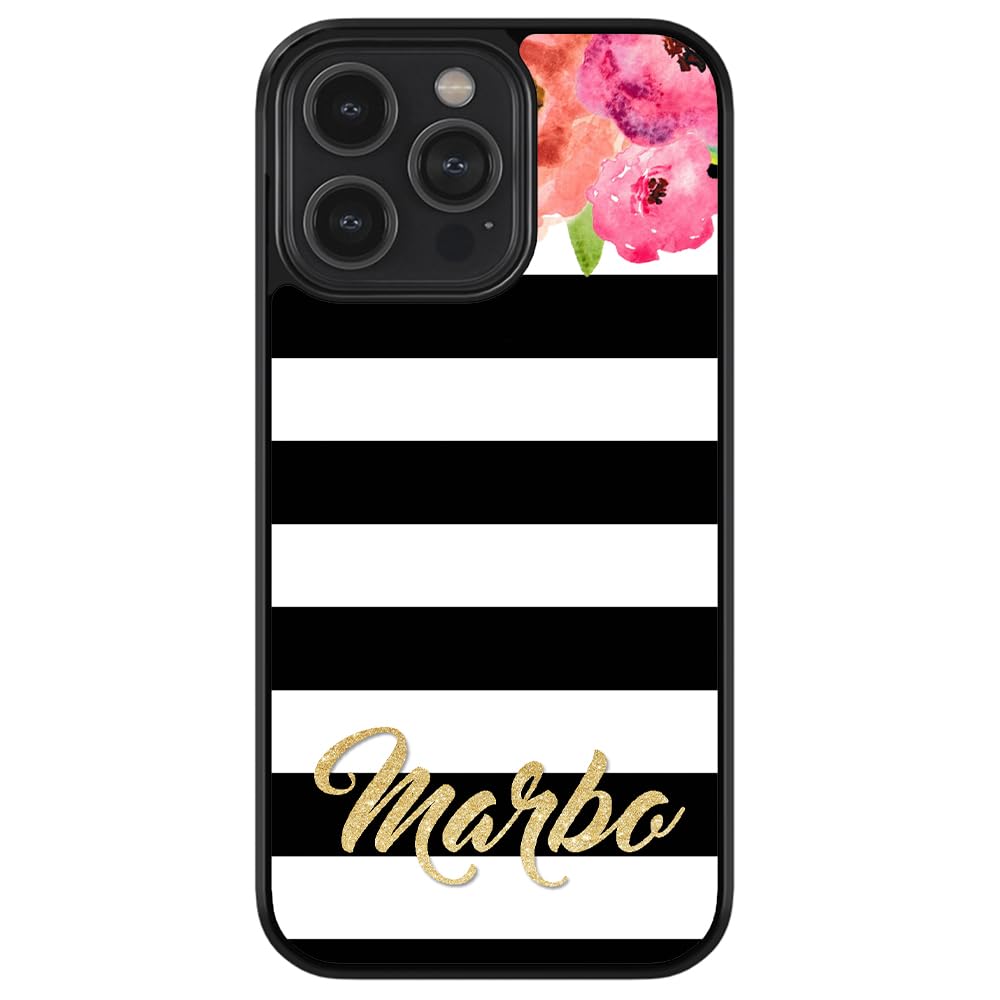 Personalized Floral Black & White Rubber Phone Case for iPhone 16/15/14/13/12 Pro Max Plus, 11/X/8/7 Plus - Shockproof Protective Cover - Perfect for Daily Use, Work & Travel