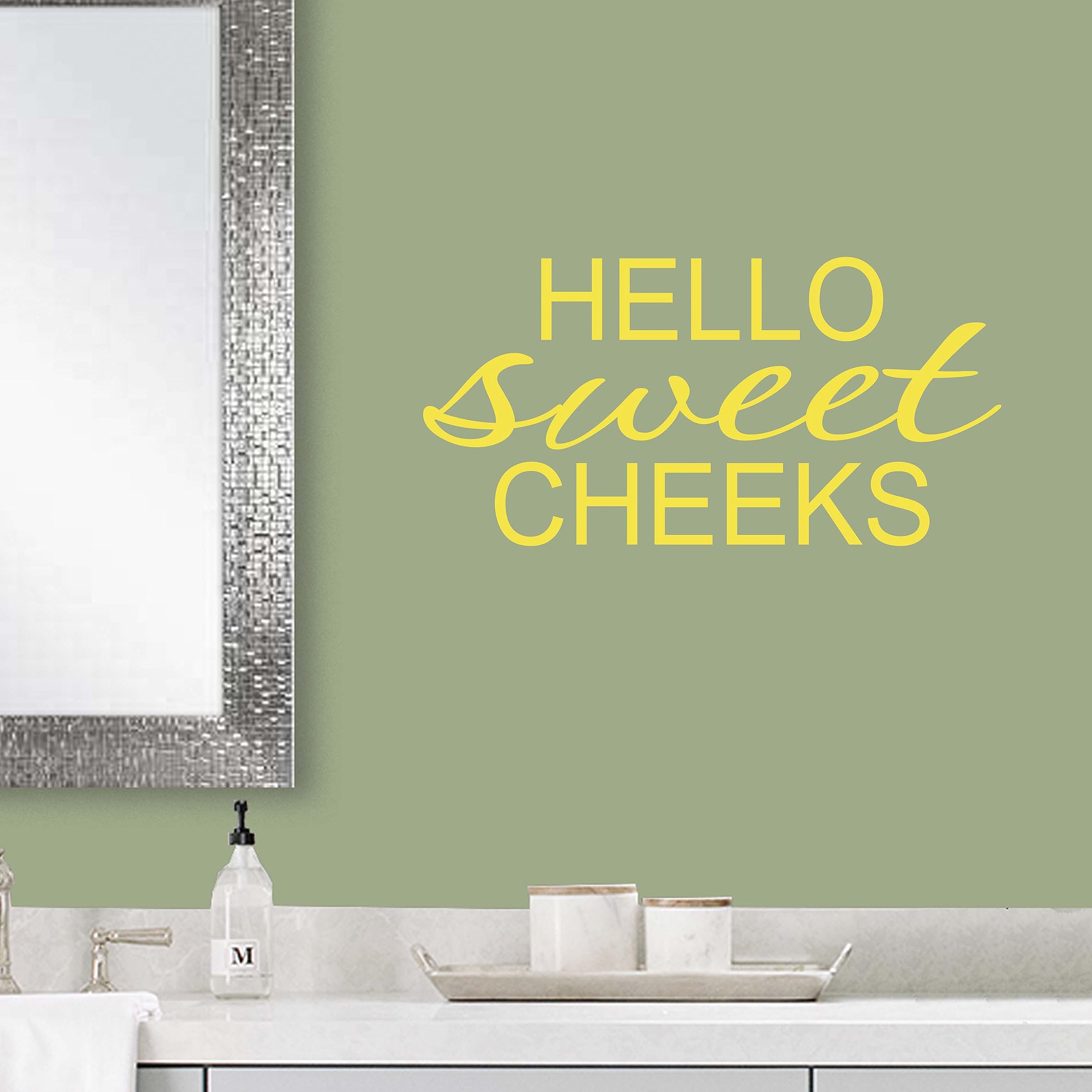 Hello Sweet Cheeks Wall Decal Stickers - Funny Bathroom Decor for Home & Office - Removable Vinyl Wall Art - Perfect for Bathroom, Nursery, or Kids Room Decor