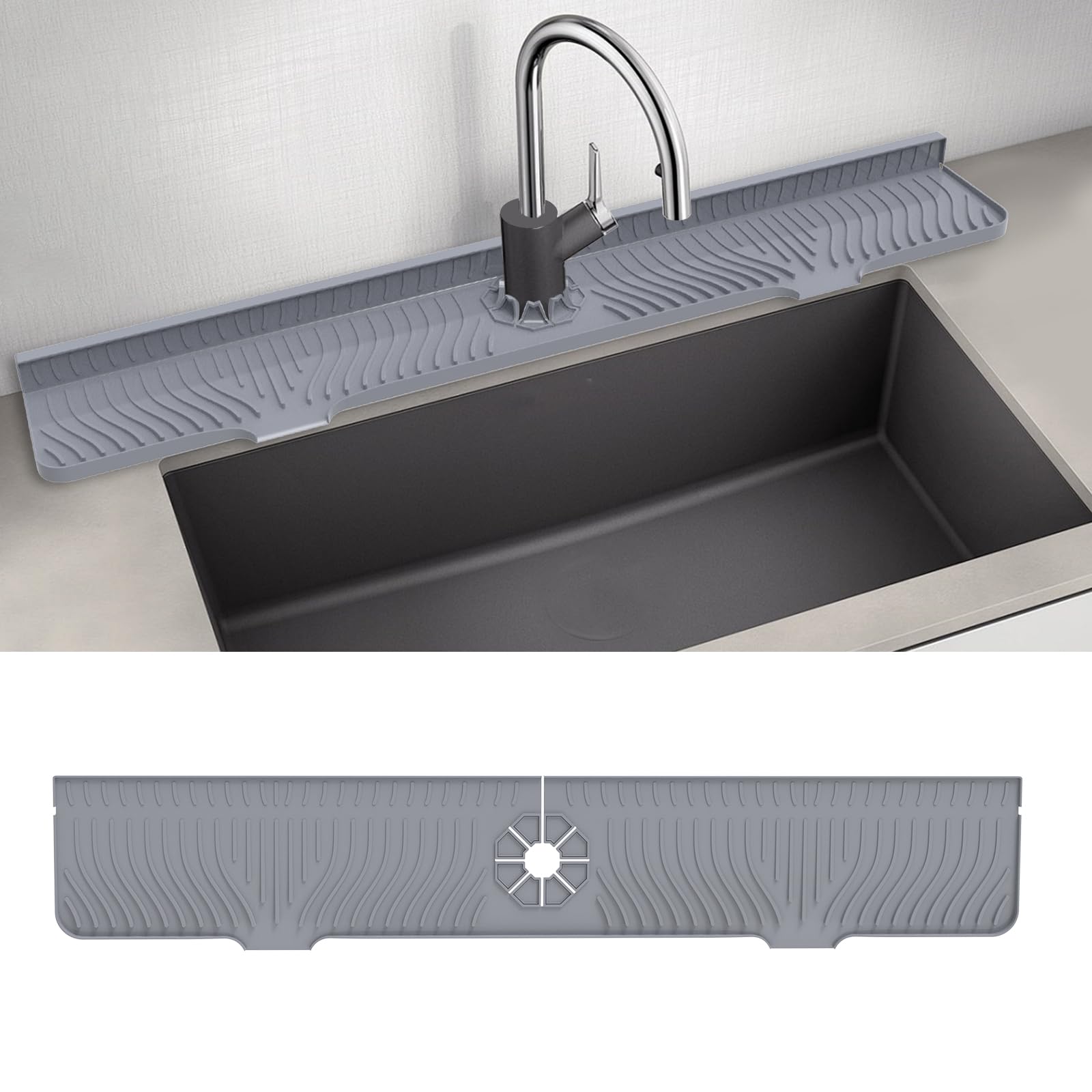 33 Inch Silicone Kitchen Sink Splash Guard Mat - Water Drip Catcher for Faucet Handle Protection, Multi-Purpose Sink Mat with Sponge Holder - Perfect for Kitchen Countertops, Dishwashing & Preventing Water Spills