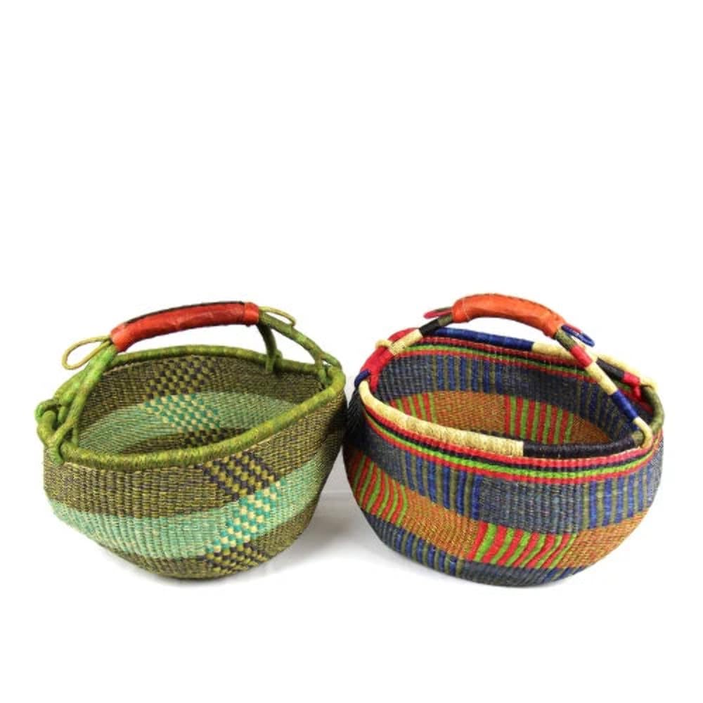 Handwoven Bolga Market Basket - Large Size, Assorted Colors | Eco-Friendly African Woven Storage Basket for Groceries, Picnics & Home Decor