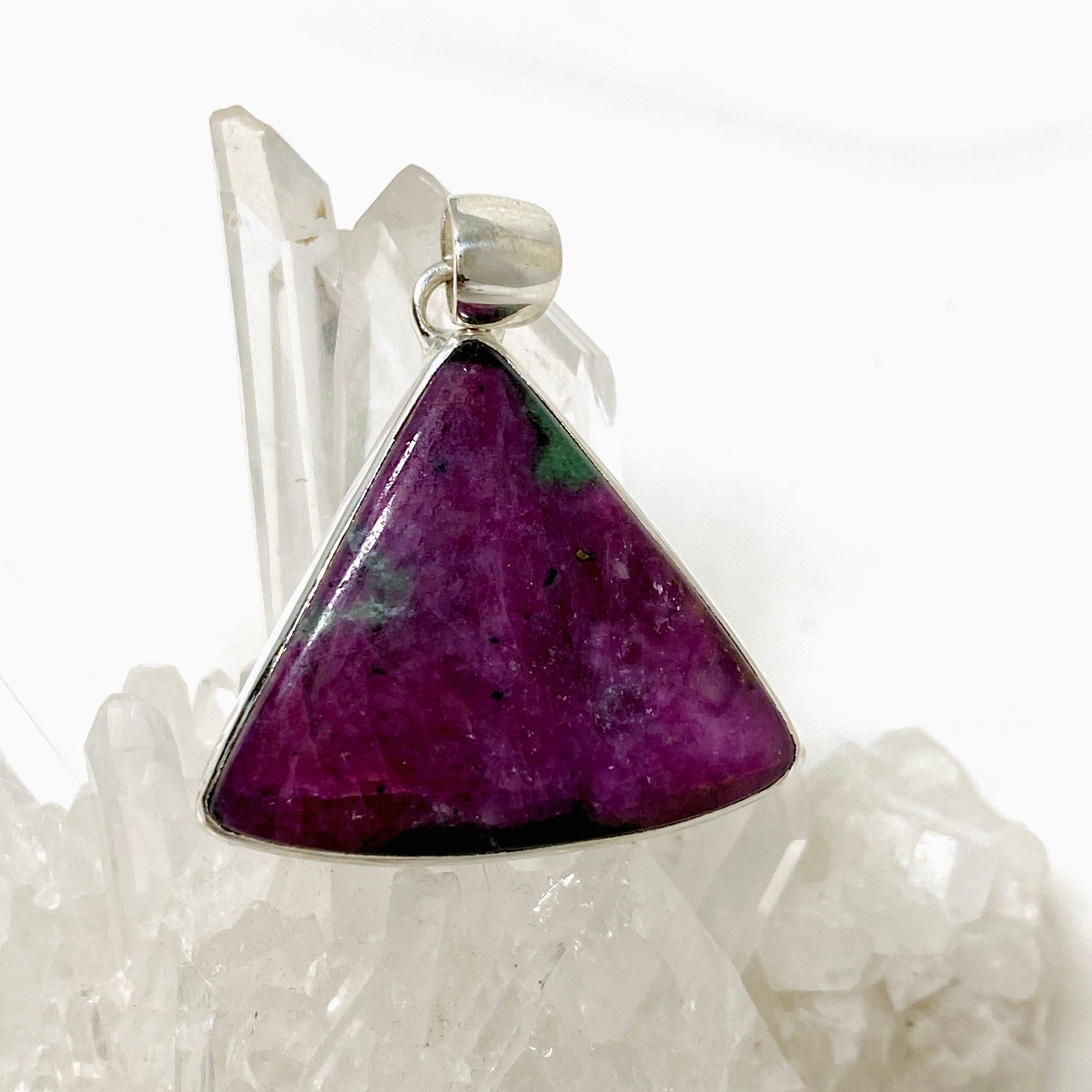Natural Ruby in Zoisite Triangle Pendant Necklace - KPGJ4505 | Healing Crystal Jewelry for Meditation & Energy Balancing