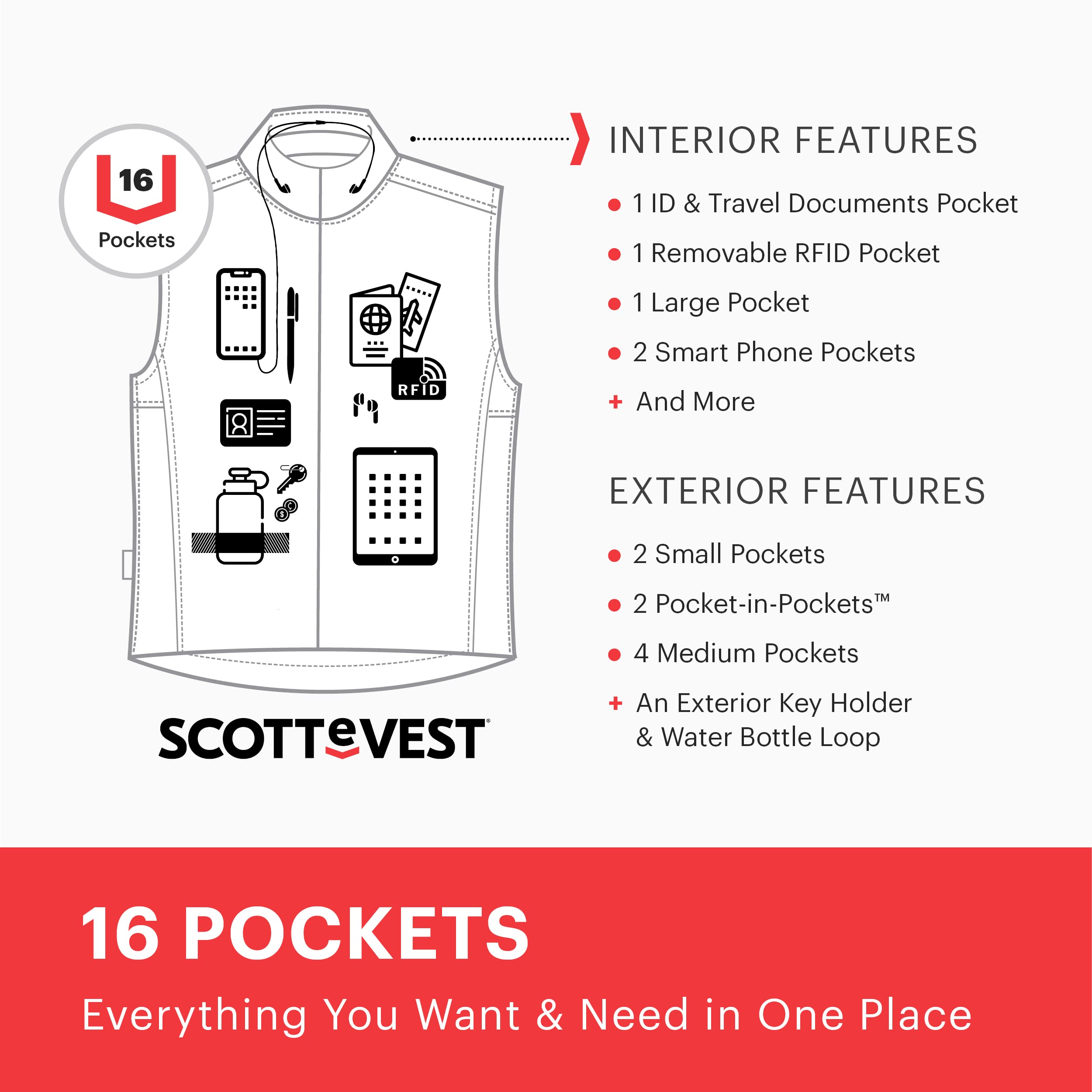 SCOTTeVEST Men's Featherweight Vest with 16 Hidden Pockets - Lightweight Water Repellent Travel Vest for Outdoor Activities, Hiking & Daily Wear