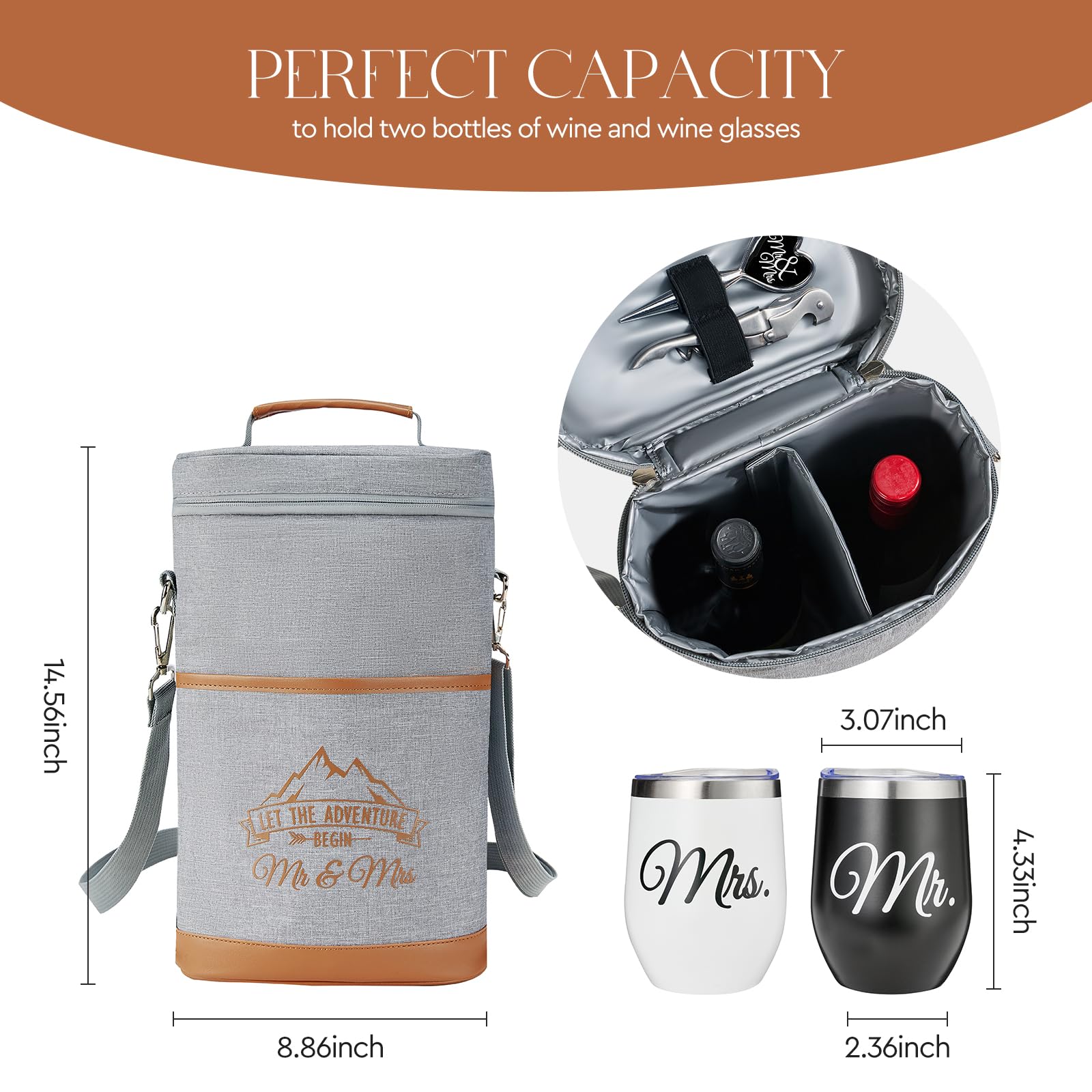Insulated Wine Cooler Bag with Tumblers - AW BRIDAL Wedding Gift Set for Couples, Bridal Shower, Engagement & Anniversary - Perfect for Picnics, Beach Trips & Outdoor Parties