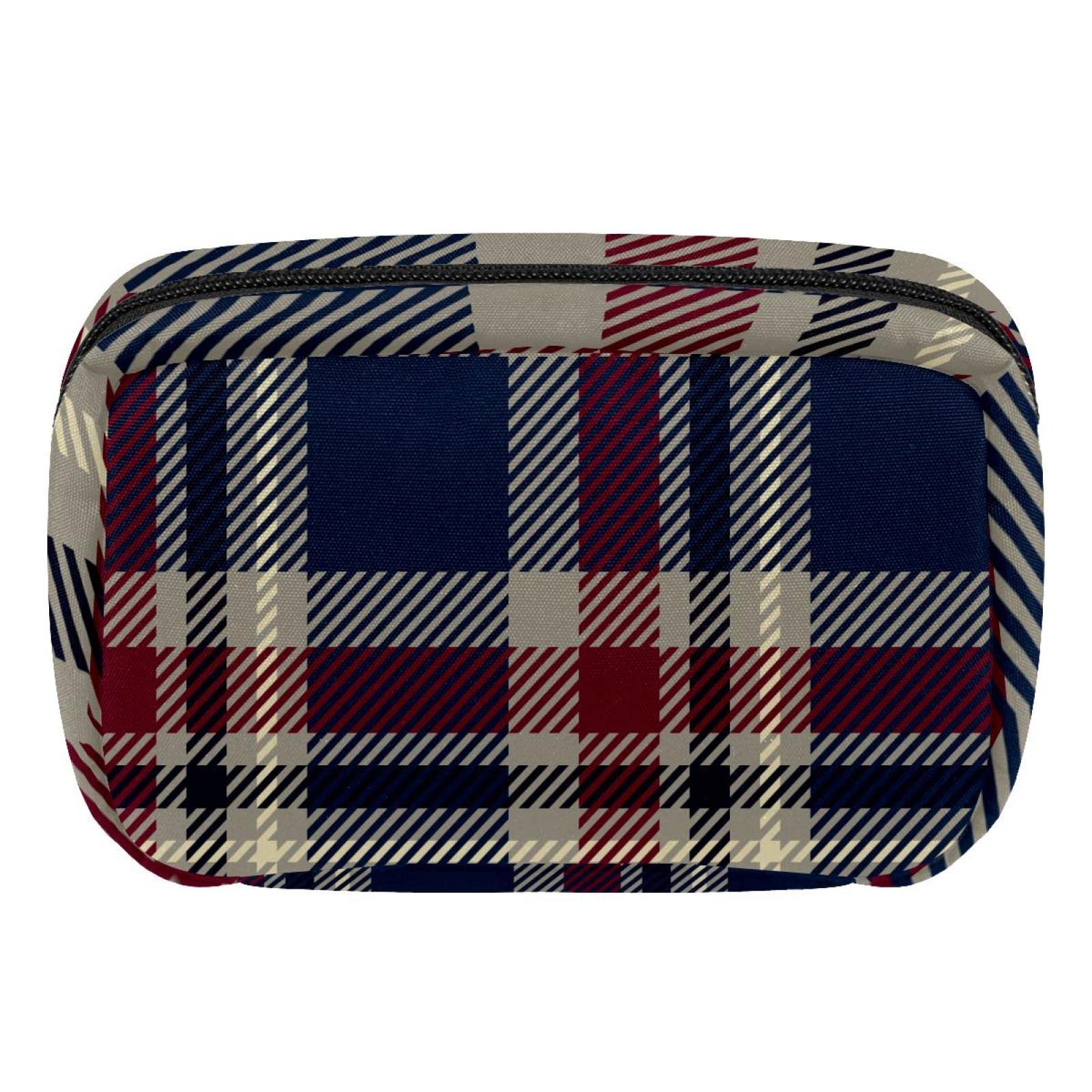 Waterproof Cosmetic Zipper Pouch - Navy Tartan Plaid Makeup Bag for Women | Travel Toiletry Organizer | Perfect for Gym, Vacation & Daily Essentials Storage