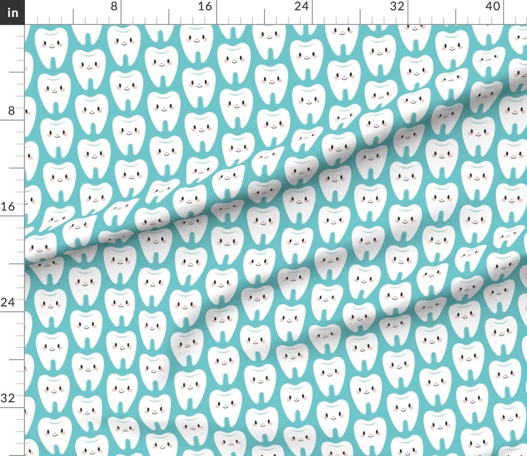 Cute Teeth Blue Dentist Kawaii Printed Cotton Poplin Fabric by The Yard - Perfect for Sewing, Quilting, Dresses & DIY Crafts | Spoonflower Premium Fabric for Apparel, Home Decor & Gift Making