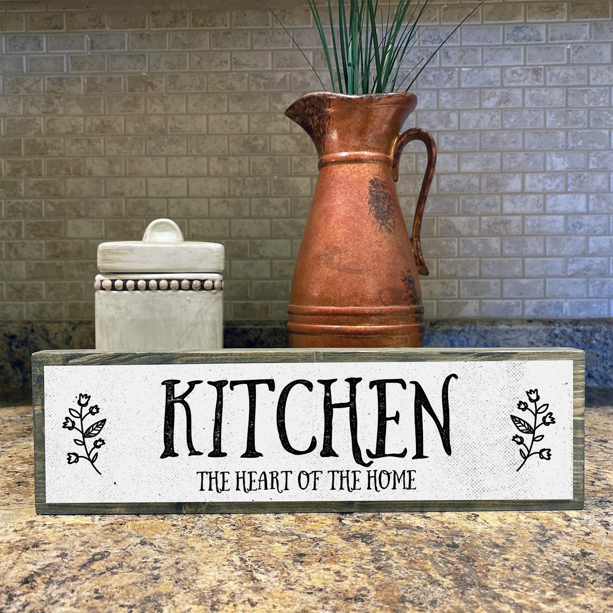 Kitchen Wood Signs - Medium Size Wood & Metal Wall Decor - 'Kitchen The Heart Of The Home' - Perfect for Farmhouse, Rustic & Modern Kitchens