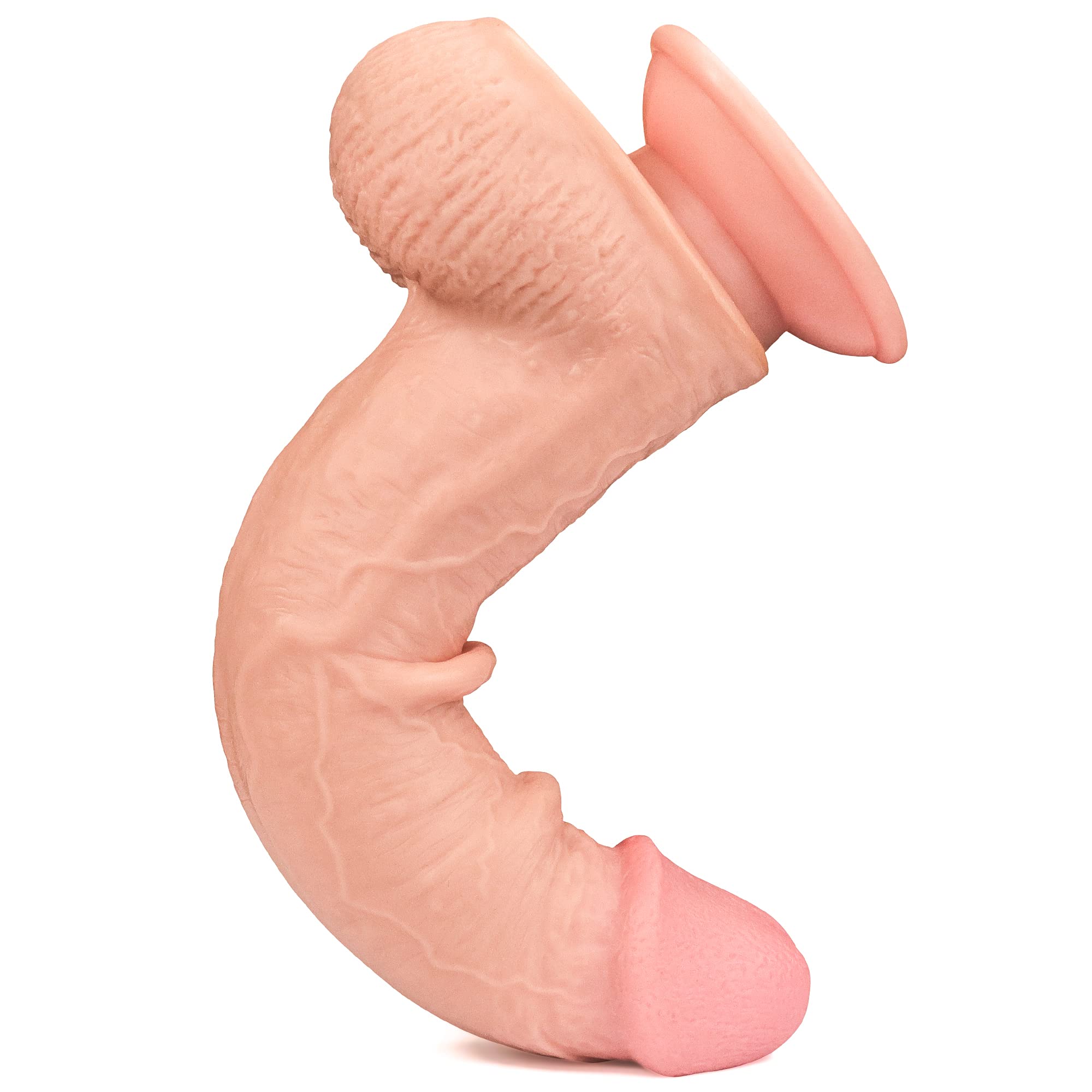 Realistic 9 Inch Dual Density Dildo with Sliding Foreskin & Removable Suction Cup - Soft Lifelike Penis for G-Spot & Anal Stimulation - Strap-On Adult Sex Toy for Couples & Solo Play - Perfect for BDSM, Roleplay & Spicing Up Your Bedroom