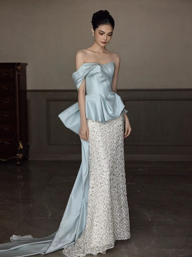 Elegant Off-The-Shoulder Long Sequin Prom Dress for Evening Parties & Formal Events - Perfect for Homecoming, Quinceañera & Black Tie Occasions