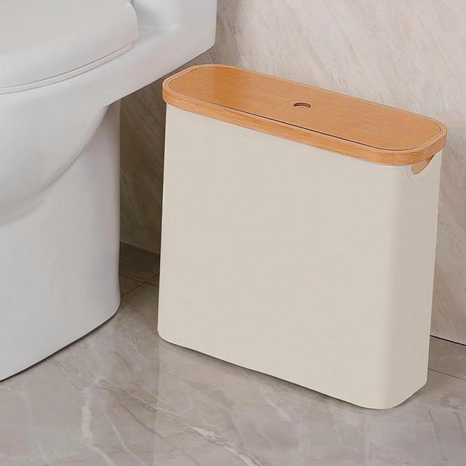 Bamboo Toilet Paper Storage Basket with Lid - Bathroom Tissue Organizer, Free Standing Toilet Paper Holder with Window - Beige | Perfect for Small Bathrooms, Powder Rooms & Vanity Storage