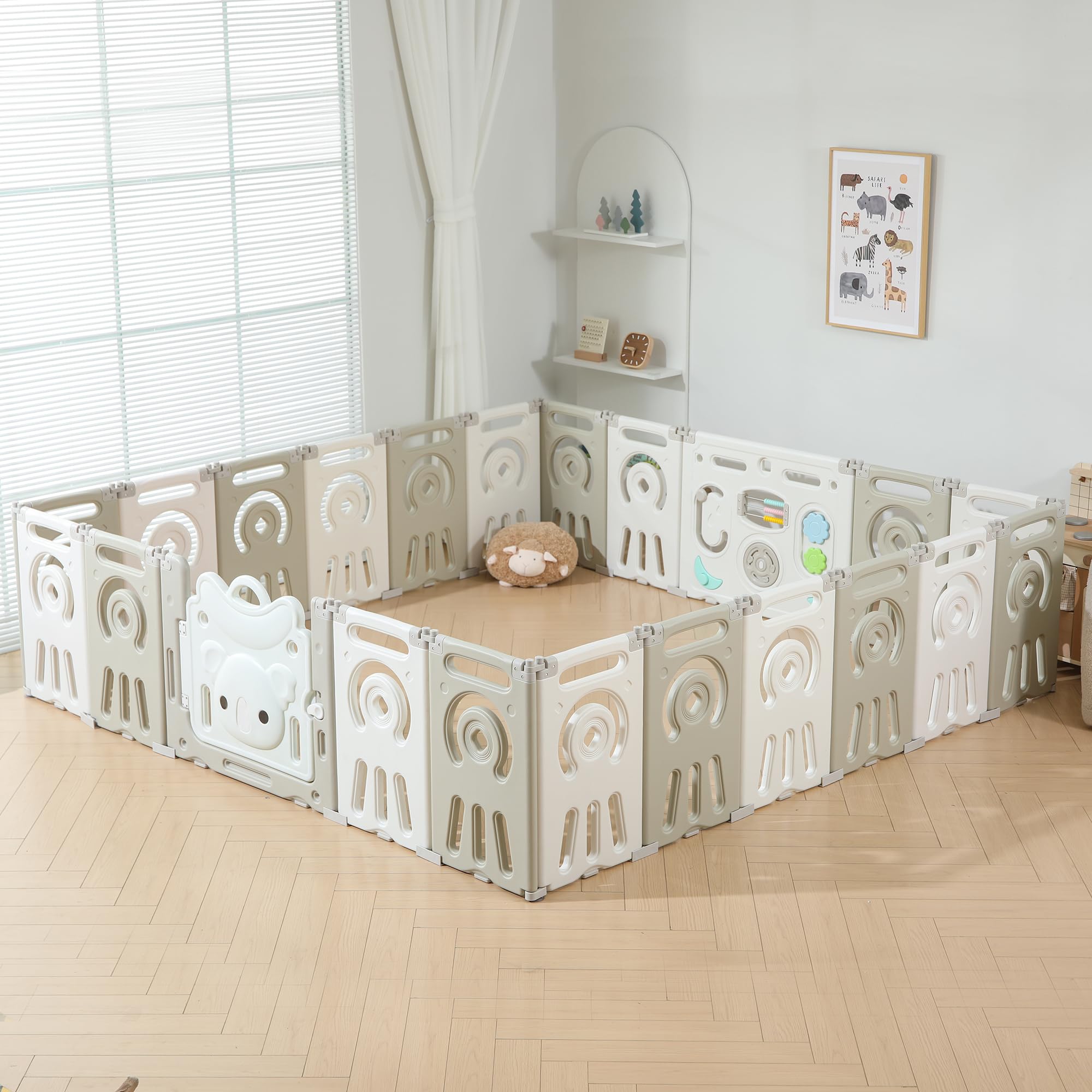 **Foldable Baby Playpen - Extra Large 22-Panel Play Yard for Babies & Toddlers, Portable Safety Fence & Play Gate, Grey & White - Perfect for Indoor & Outdoor Playtime, Nursery, and Pet Safety**