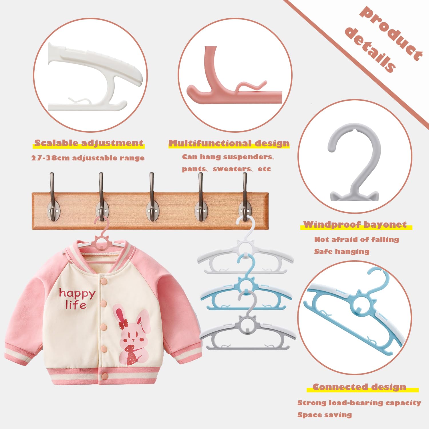 Ultra Thin Non-Slip Baby Closet Hangers - 30 Pack Adjustable Infant Clothes Hangers (11