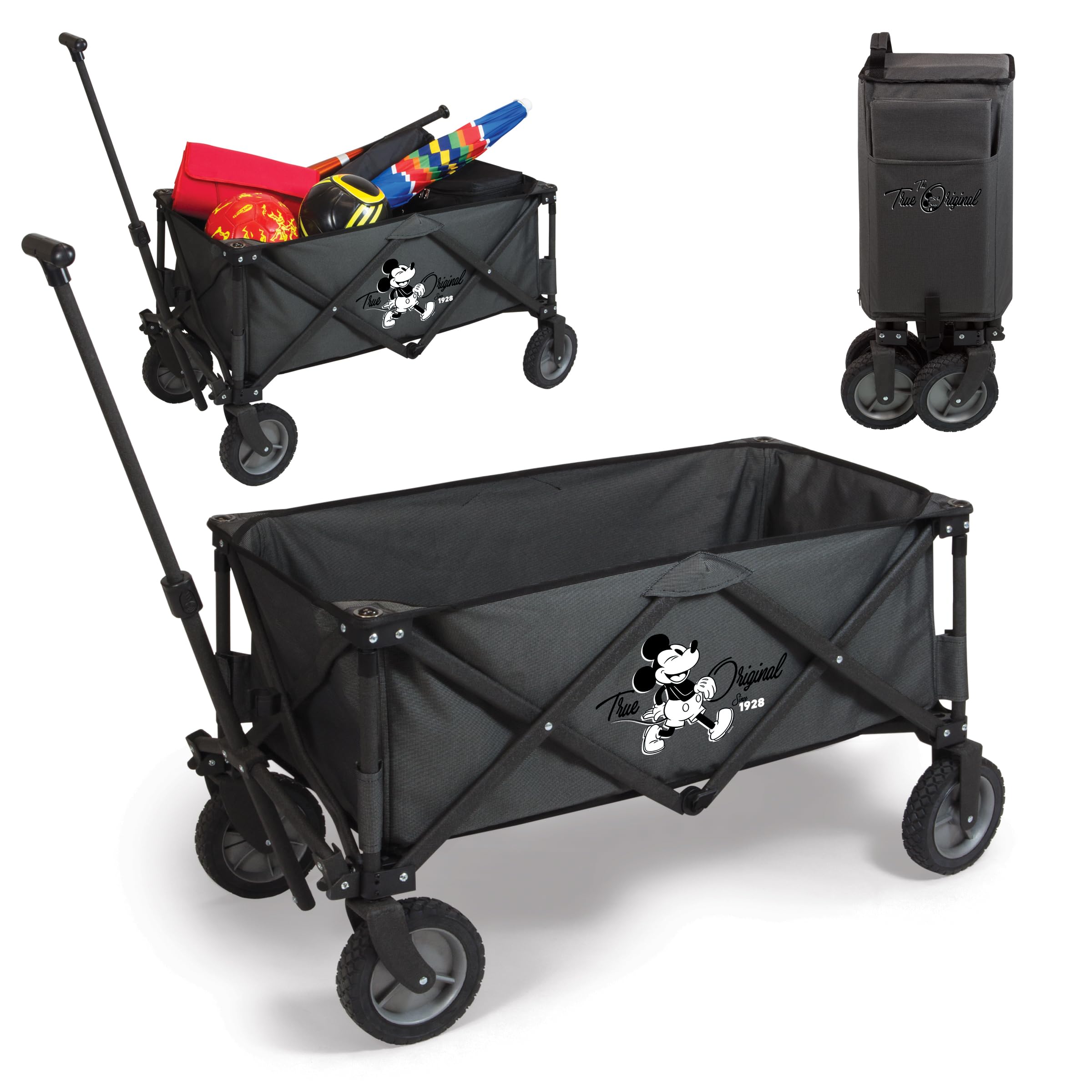 Disney Mickey Mouse Adventure Folding Wagon Cart - Collapsible Utility Wagon for Beach, Picnic, Camping & Outdoor Activities (Dark Gray)