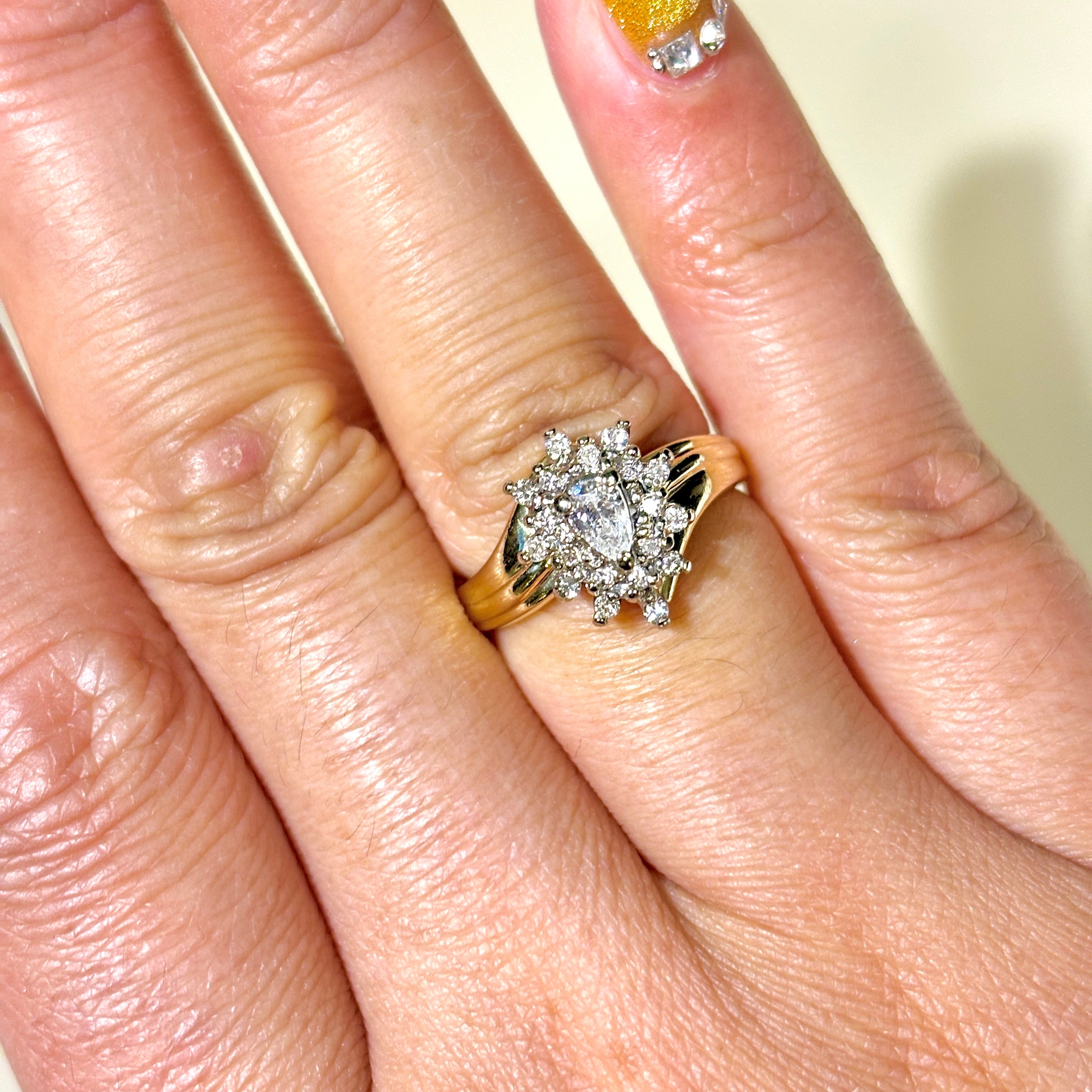14K Yellow Gold Pear Shaped Diamond Ring - 0.41 Carat Total Weight (CTW) - Size 5.5 - Elegant Engagement & Wedding Ring for Women - Perfect for Proposals, Anniversaries & Special Occasions