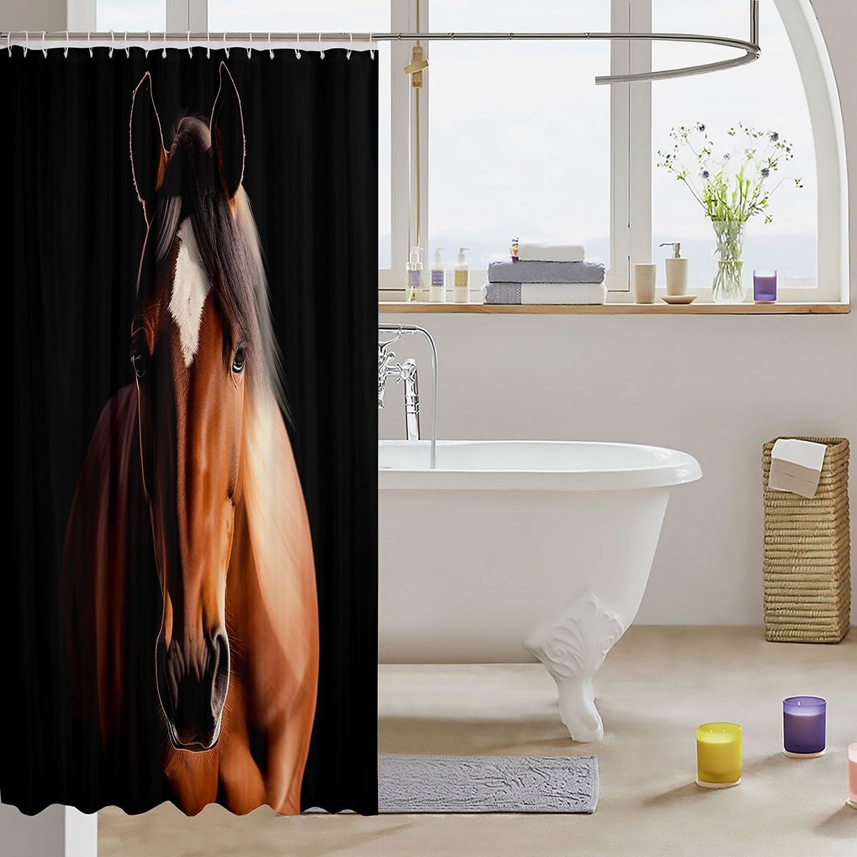 Brown Horse Shower Curtain - Western Cowboy Style Bathroom Decor with Exotic Animal Print, Waterproof Fabric for Farmhouse & Ranch Themes, 72x72 Inches - Perfect for Western Bathrooms, Cabin Retreats & Wildlife Lovers