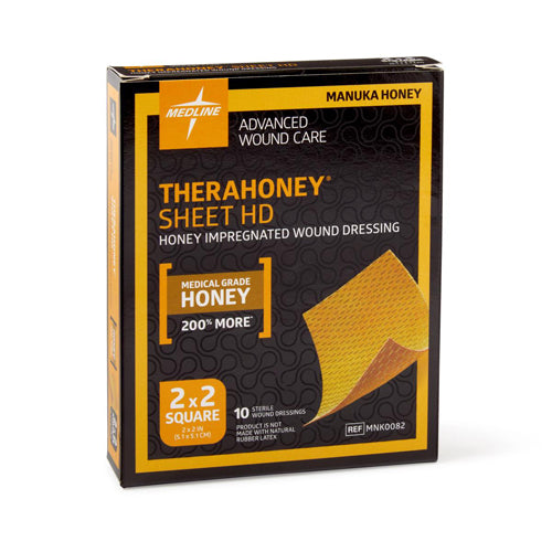 TheraHoney HD Medical Grade Honey Wound Dressings 4x5 Inches - Box of 10 Sterile Wound Care Bandages for Burns, Ulcers & Post-Surgery Healing