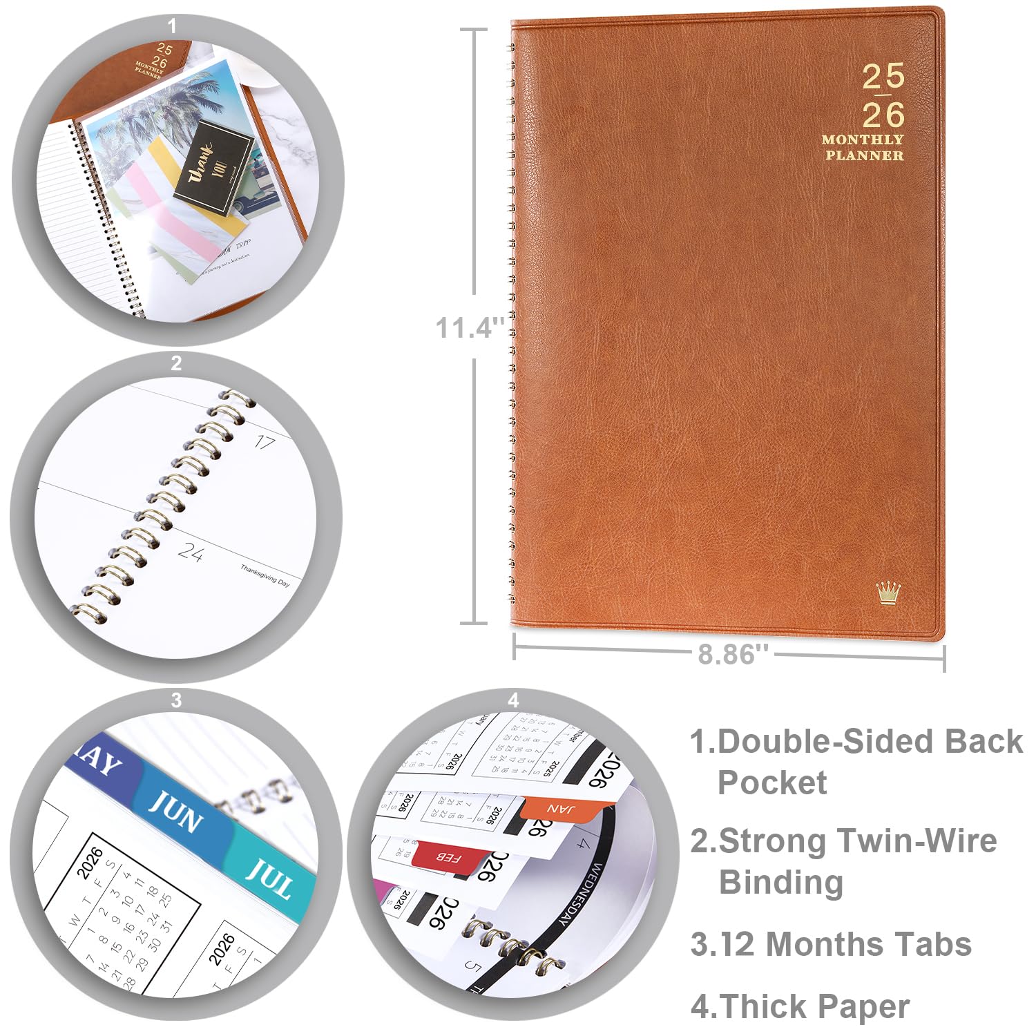 2025-2026 18-Month Planner with Faux Leather Cover | July 2025 - December 2026 Calendar | 8.86