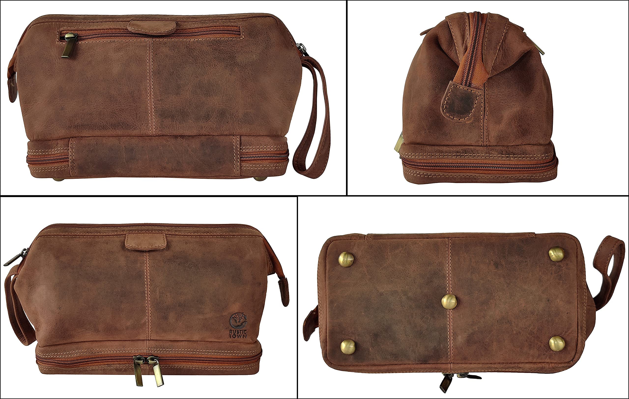 RUSTIC TOWN Genuine Leather Duffel Bag & Toiletry Bag Set - Premium Men's Travel Accessories for Overnight Trips, Business Travel & Gym - Perfect Gift for Him