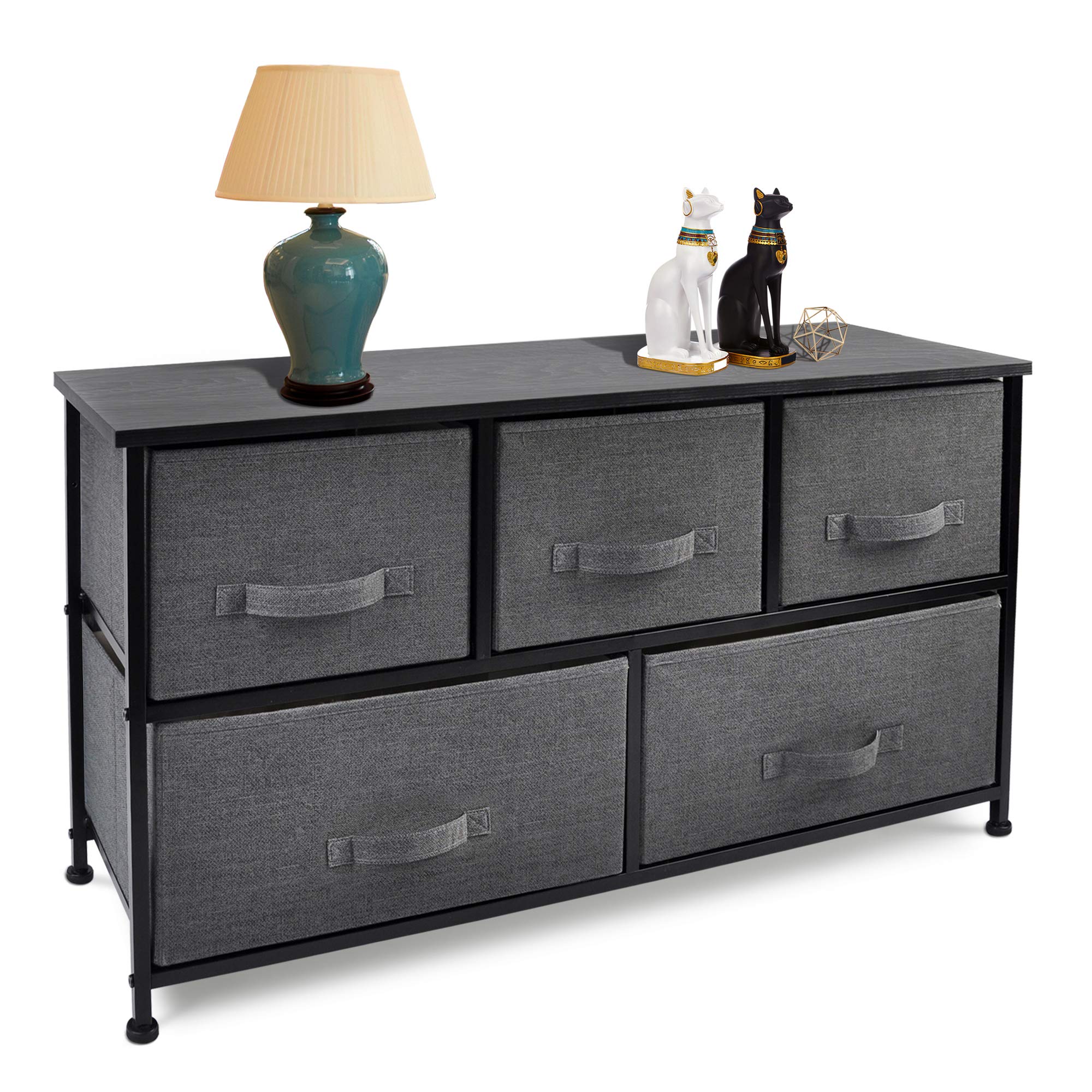 Bigroof 6-Drawer Dresser Organizer - Sturdy Steel Frame & Wood Top Storage Cabinet with Easy Pull Fabric Bins for Bedroom, Closet, Office, or Hallway (Dark Grey) - Perfect for Home Organization & Space Saving Solutions
