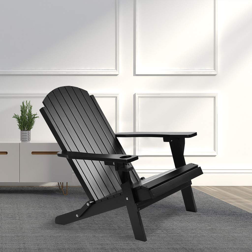 Solid Wood Folding Reclining Adirondack Chair - Natural Finish Outdoor Patio Furniture for Yard, Garden & Beach - Comfortable Adult-Sized Foldable Lounge Chair for Relaxing in Backyard, Poolside or Seaside