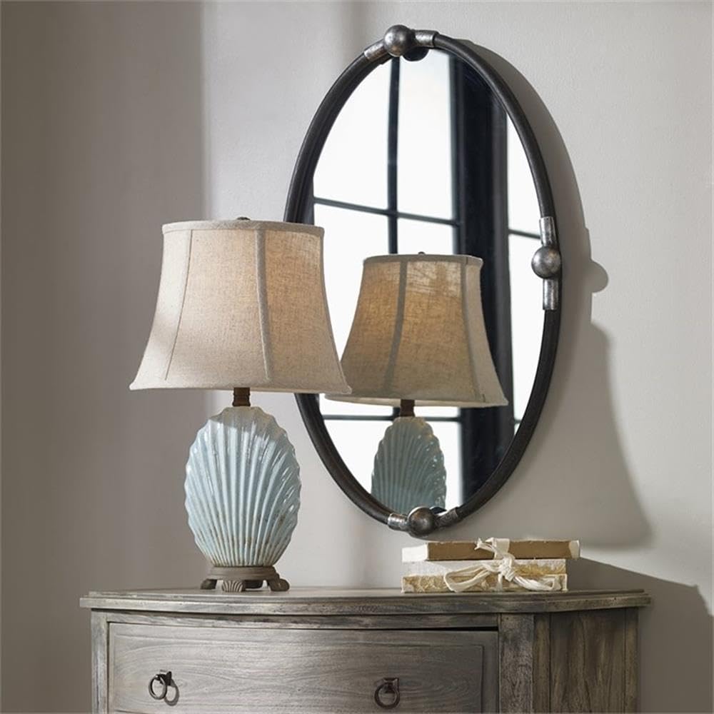 BOWERY HILL Modern Black Iron Oval Glass Mirror - Elegant Wall Decor for Living Room, Bedroom & Entryway
