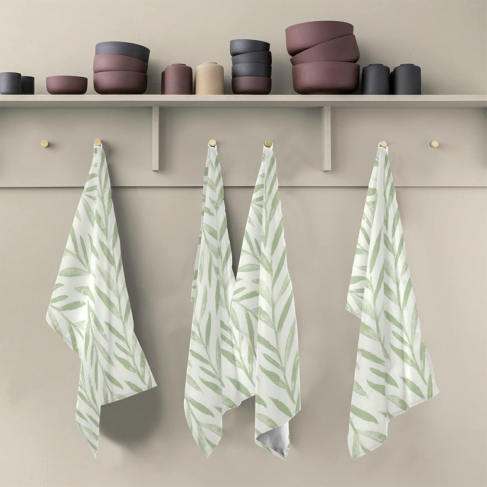 Premium Super Absorbent Lint-Free Dish Towels Set of 6 - 18x28 Inch Soft Kitchen & Bath Cleaning Cloths in Turquoise Green Leaf Design - Perfect for Washing Dishes, Drying Hands, and Bar Tea Service