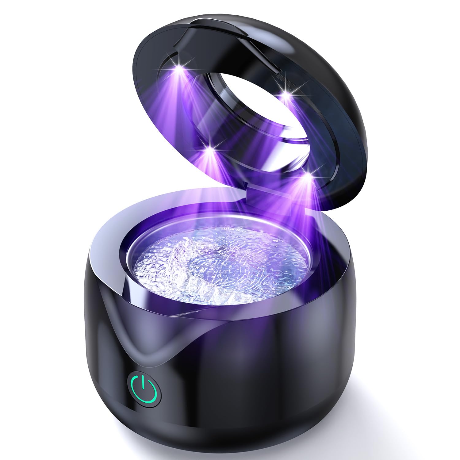 Ultrasonic Retainer Cleaner with UV Sanitizer - Professional Dental Cleaning Pod for Dentures, Night Guards, Aligners, Braces & Toothbrush Heads | Jewelry Sterilizer (Black) | Perfect for Daily Oral Care & Jewelry Maintenance
